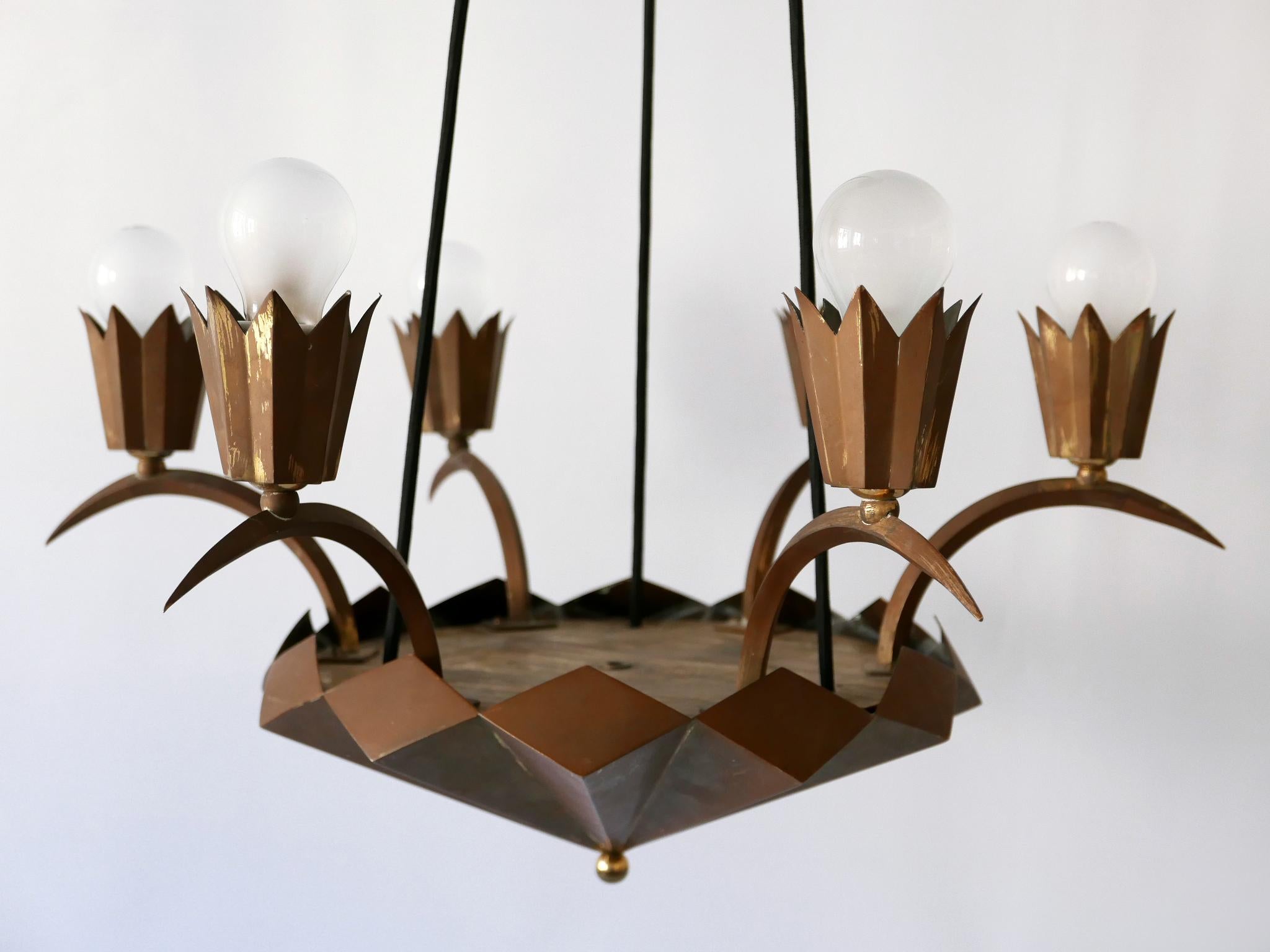 Exceptional Art Deco Cubist Brass Chandelier or Pendant Lamp, 1920s 6