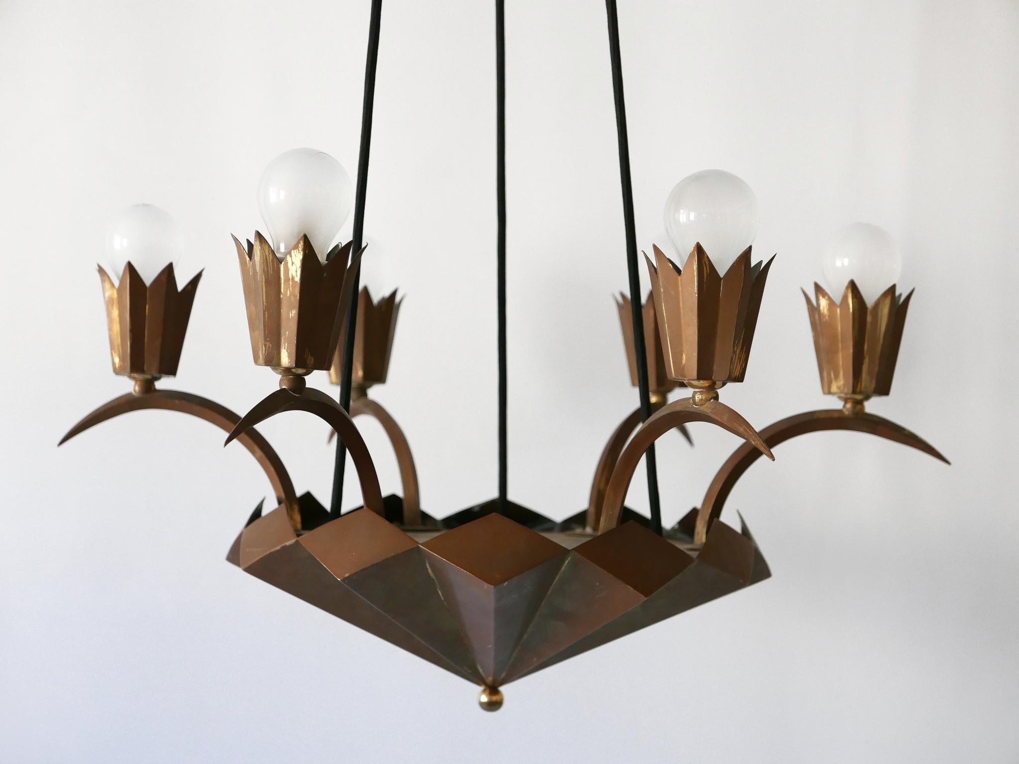 Exceptional Art Deco Cubist Brass Chandelier or Pendant Lamp, 1920s 7