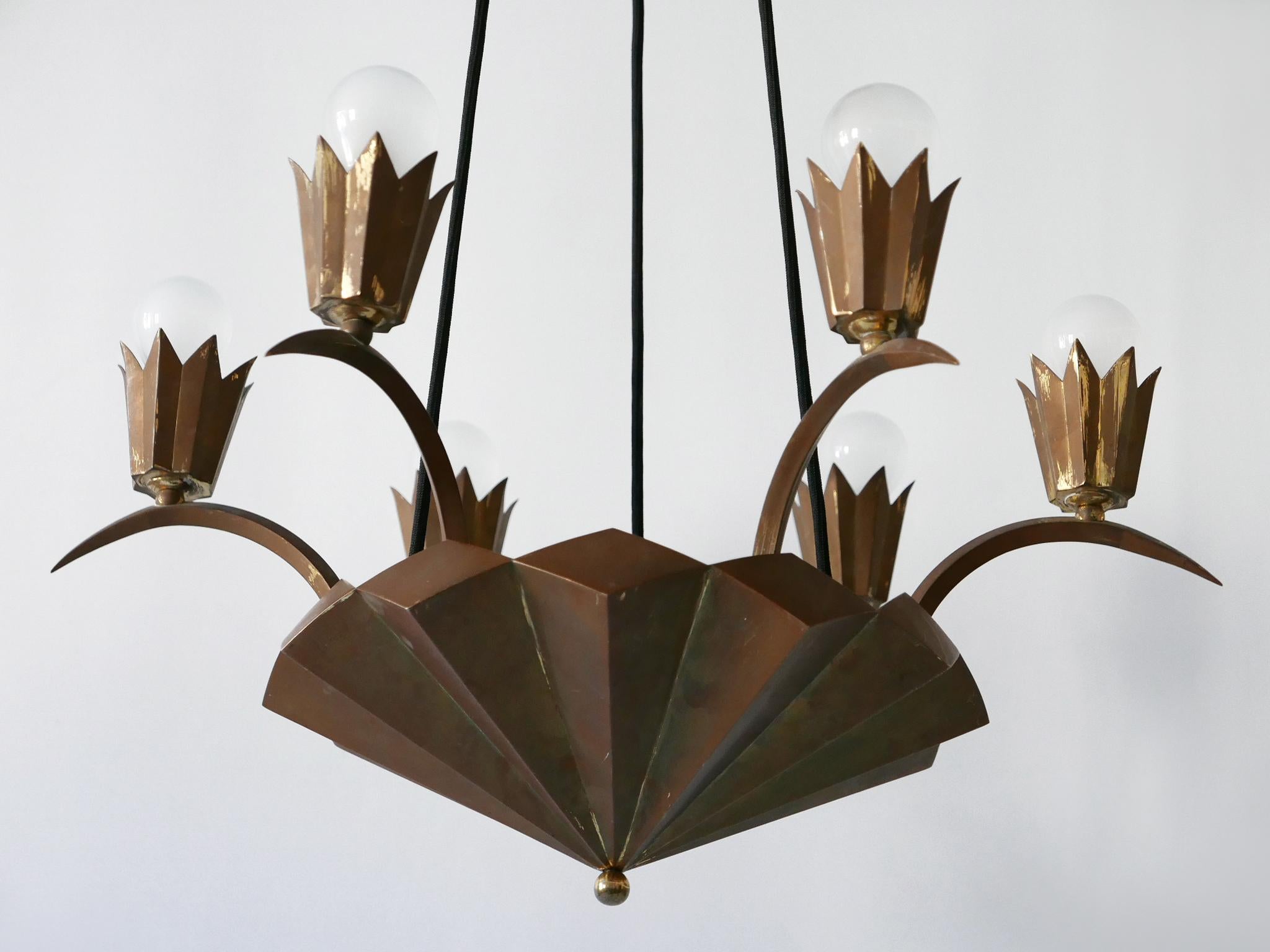 Exceptional Art Deco Cubist Brass Chandelier or Pendant Lamp, 1920s 8