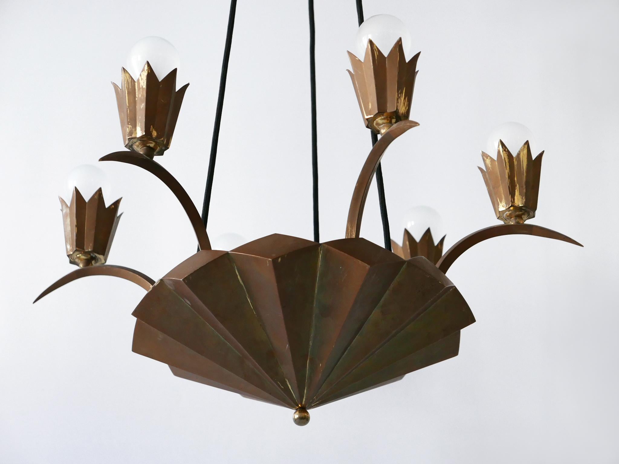 Exceptional Art Deco Cubist Brass Chandelier or Pendant Lamp, 1920s 9