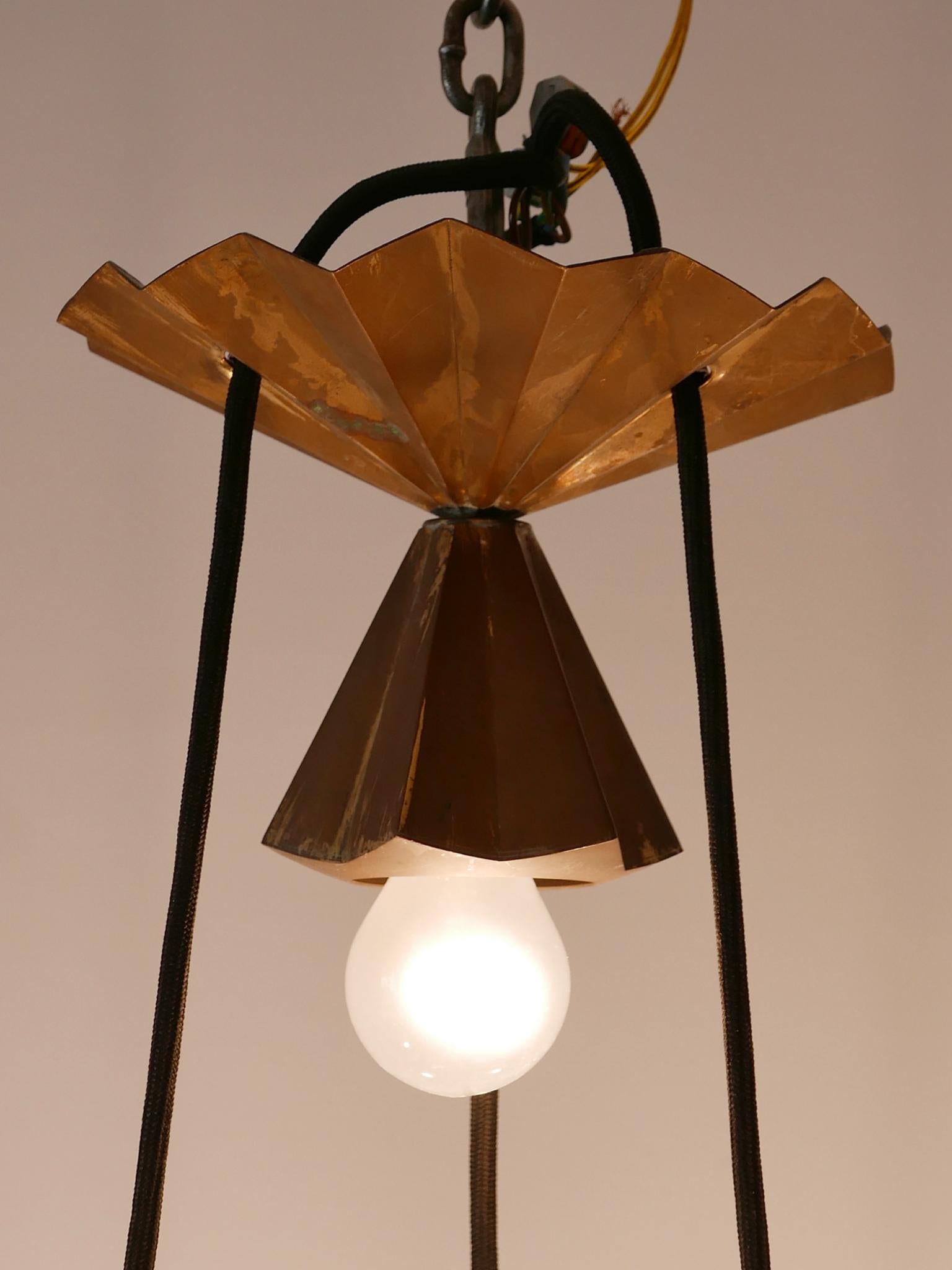 Exceptional Art Deco Cubist Brass Chandelier or Pendant Lamp, 1920s 11