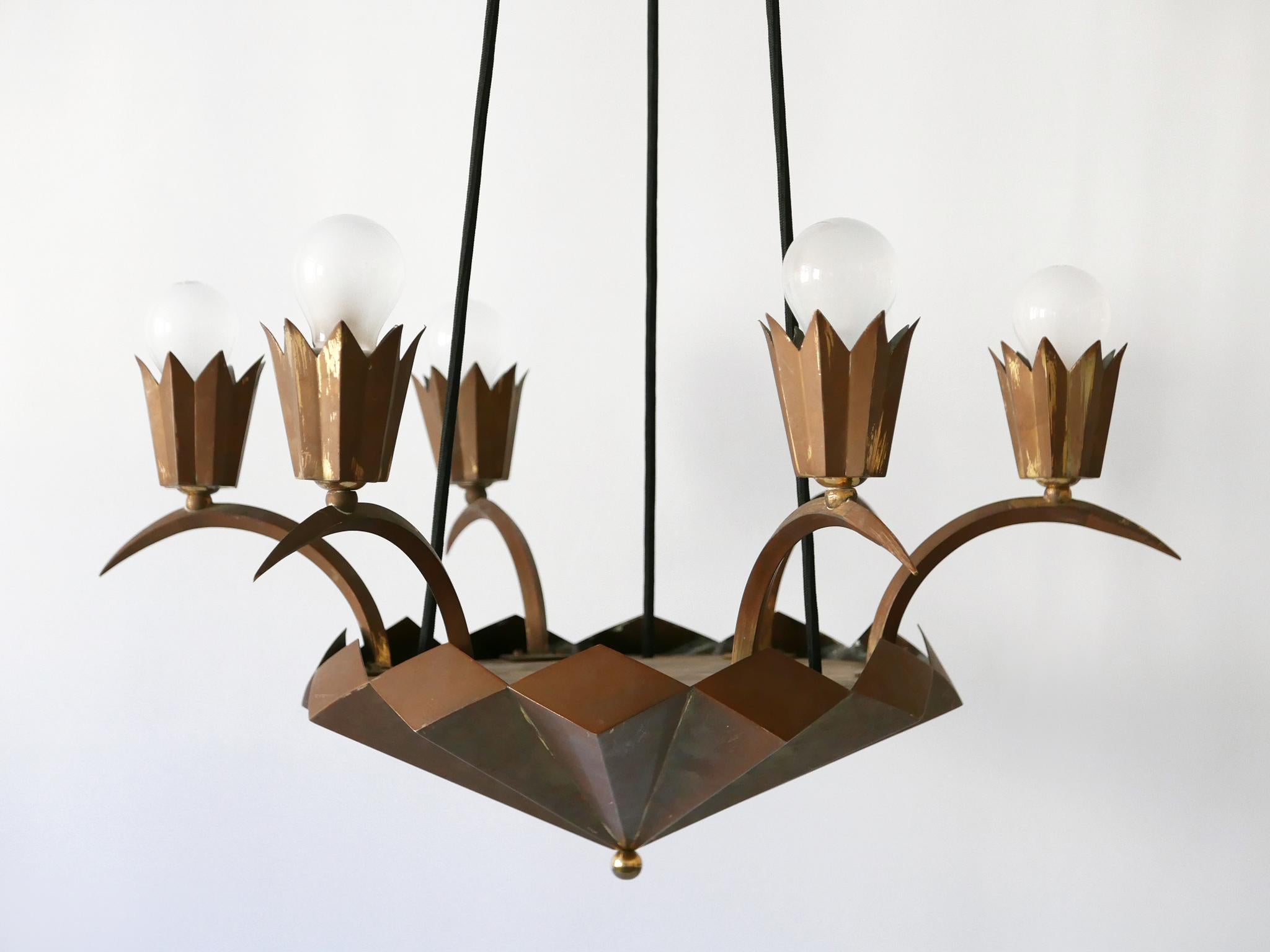 Exceptional Art Deco Cubist Brass Chandelier or Pendant Lamp, 1920s 1