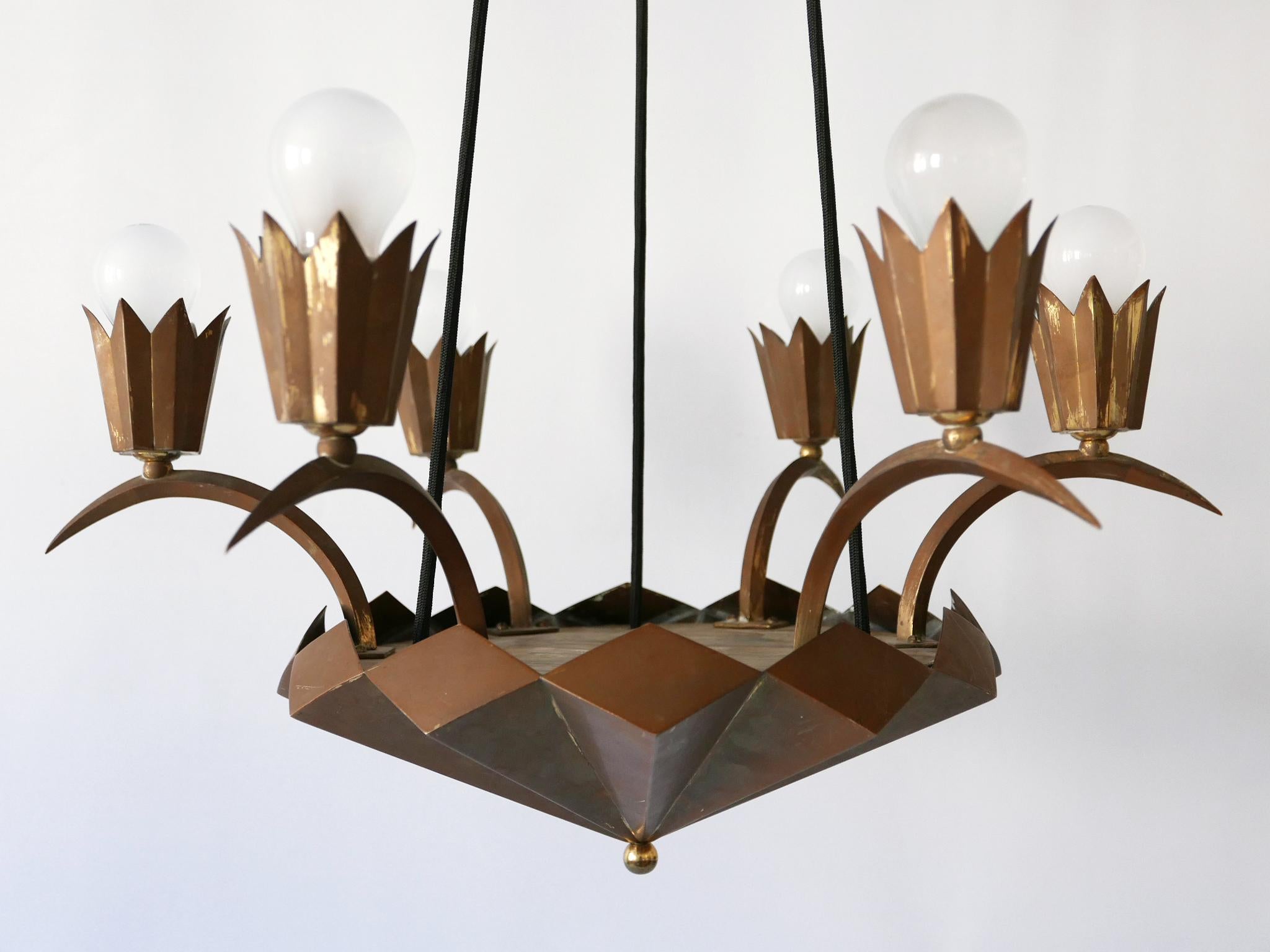 Exceptional Art Deco Cubist Brass Chandelier or Pendant Lamp, 1920s 2