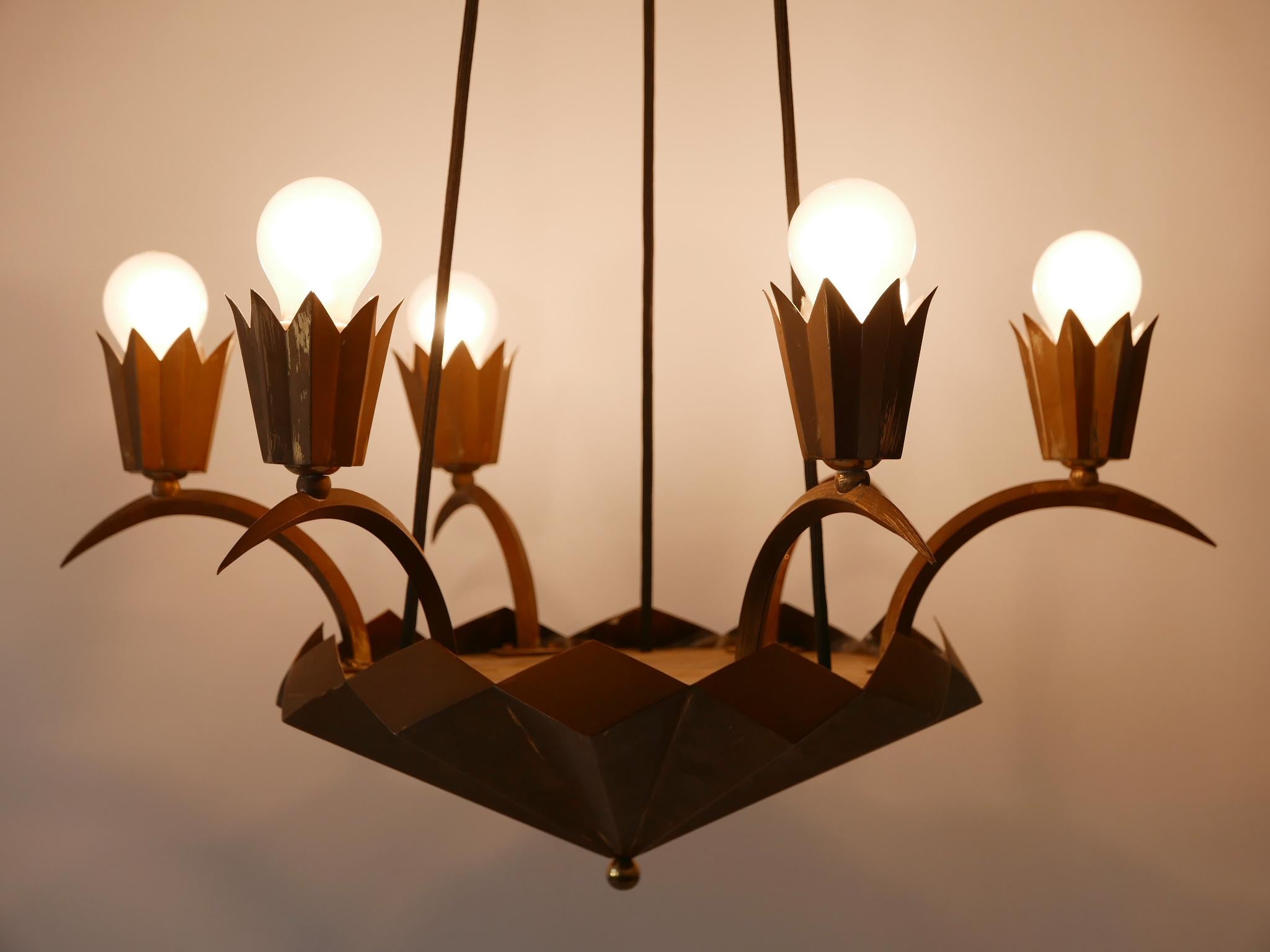 Exceptional Art Deco Cubist Brass Chandelier or Pendant Lamp, 1920s 3