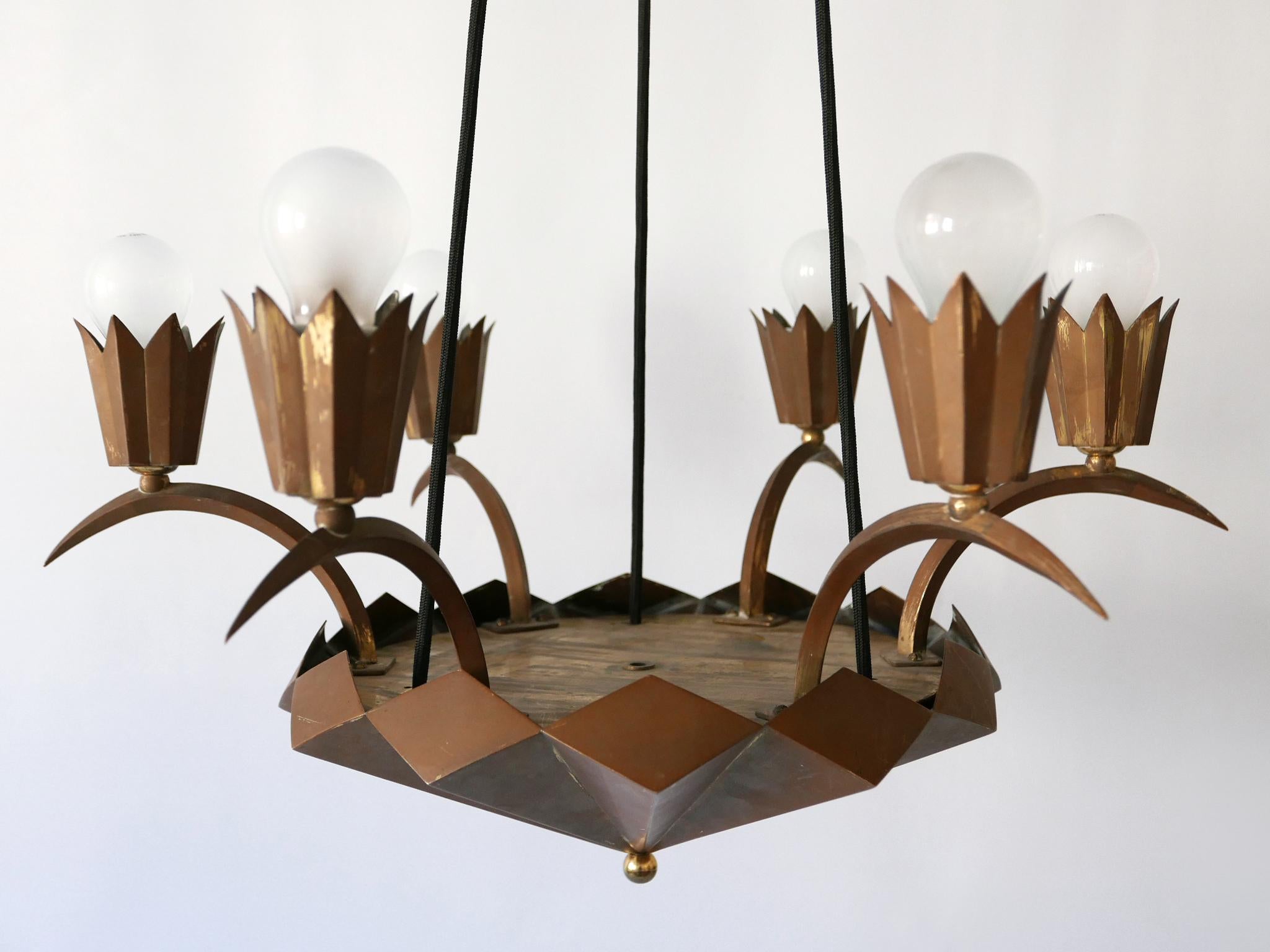 Exceptional Art Deco Cubist Brass Chandelier or Pendant Lamp, 1920s 4