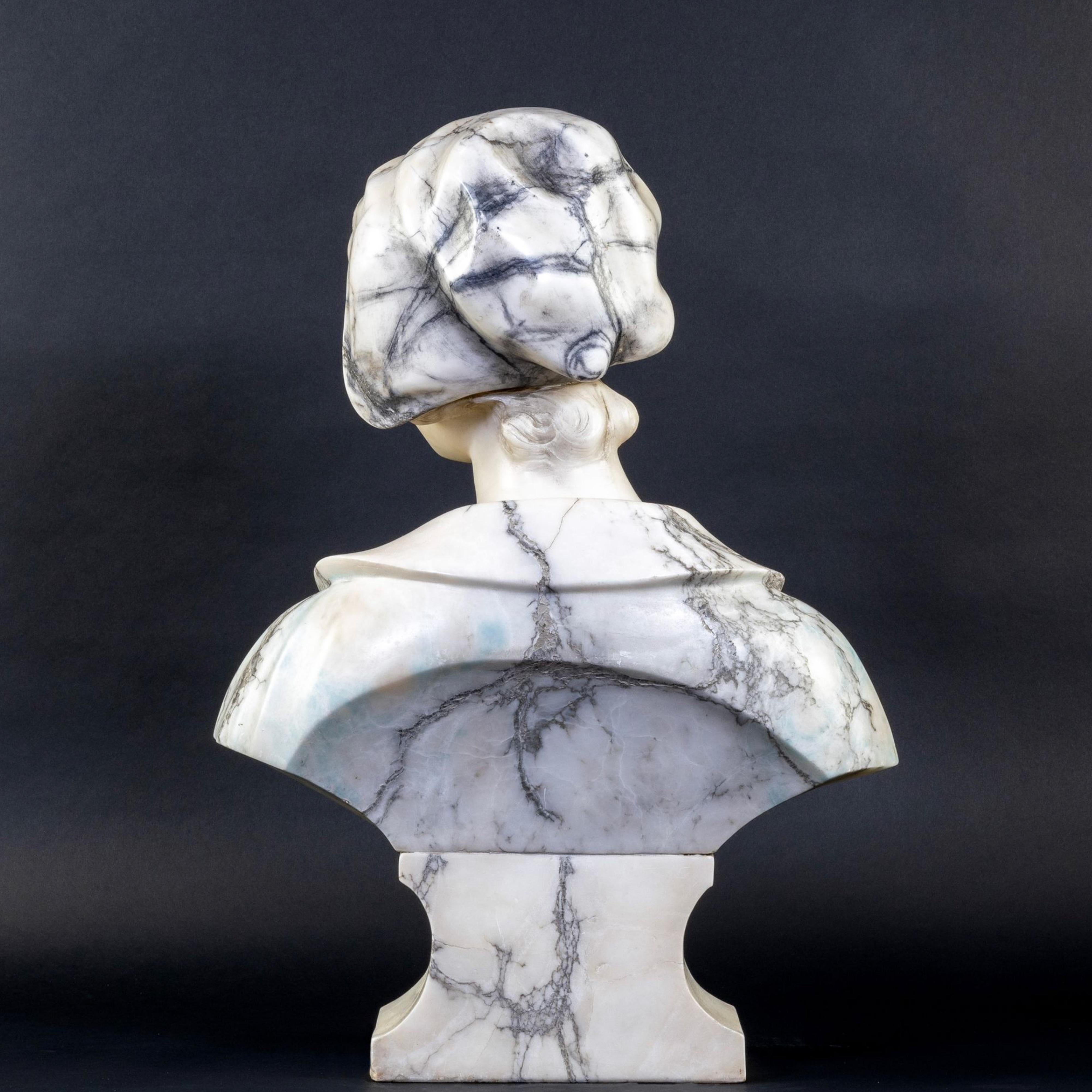 Exceptional Art Deco Female Bust from the early 1900s made of Carrara Marble 1