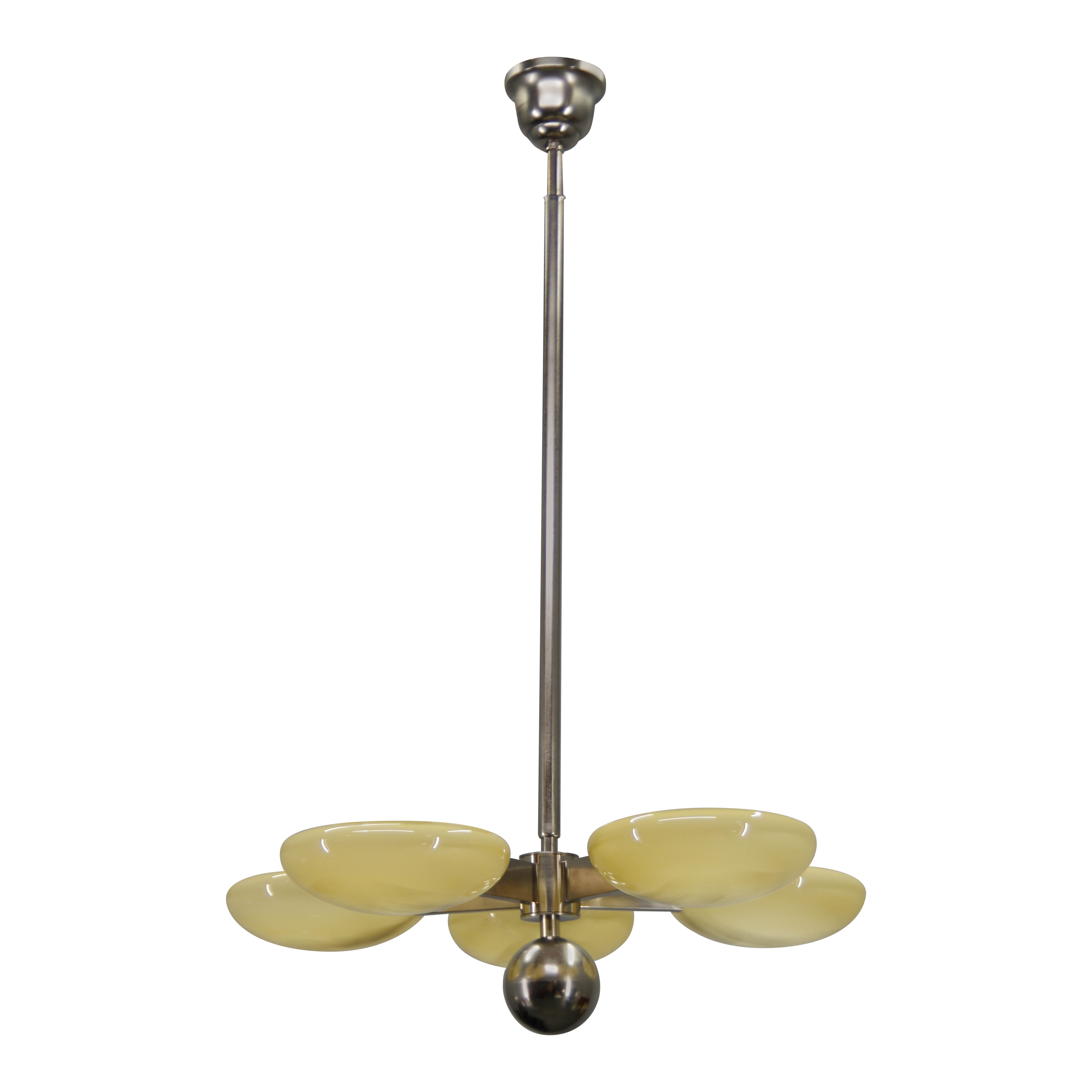 Exceptional Art Deco Functionalist Nickel-Plated Chandelier, 1930s For Sale
