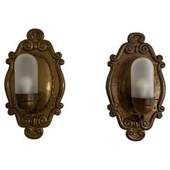 Eccezionale coppia di lampade Art Deco in vetro e rame, anni '40, Germania