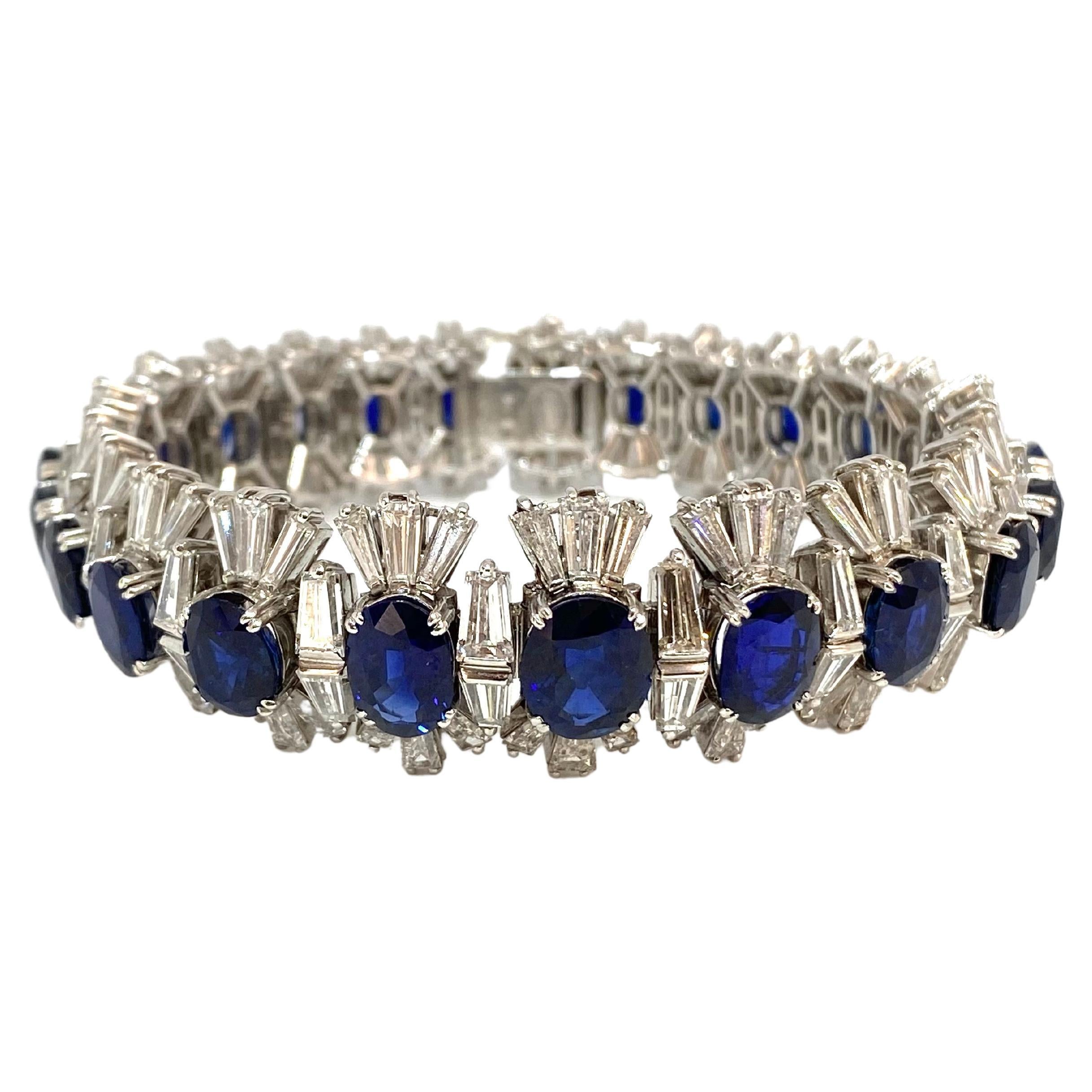Blue Link Bracelet Gift for Her Flower Pattern Bracelet Art Deco Style Bracelet Vintage Silver Tone Jewellery