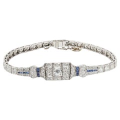 Exceptional Art Deco Platinum, Diamond and Sapphire Bracelet 4.08 Carats