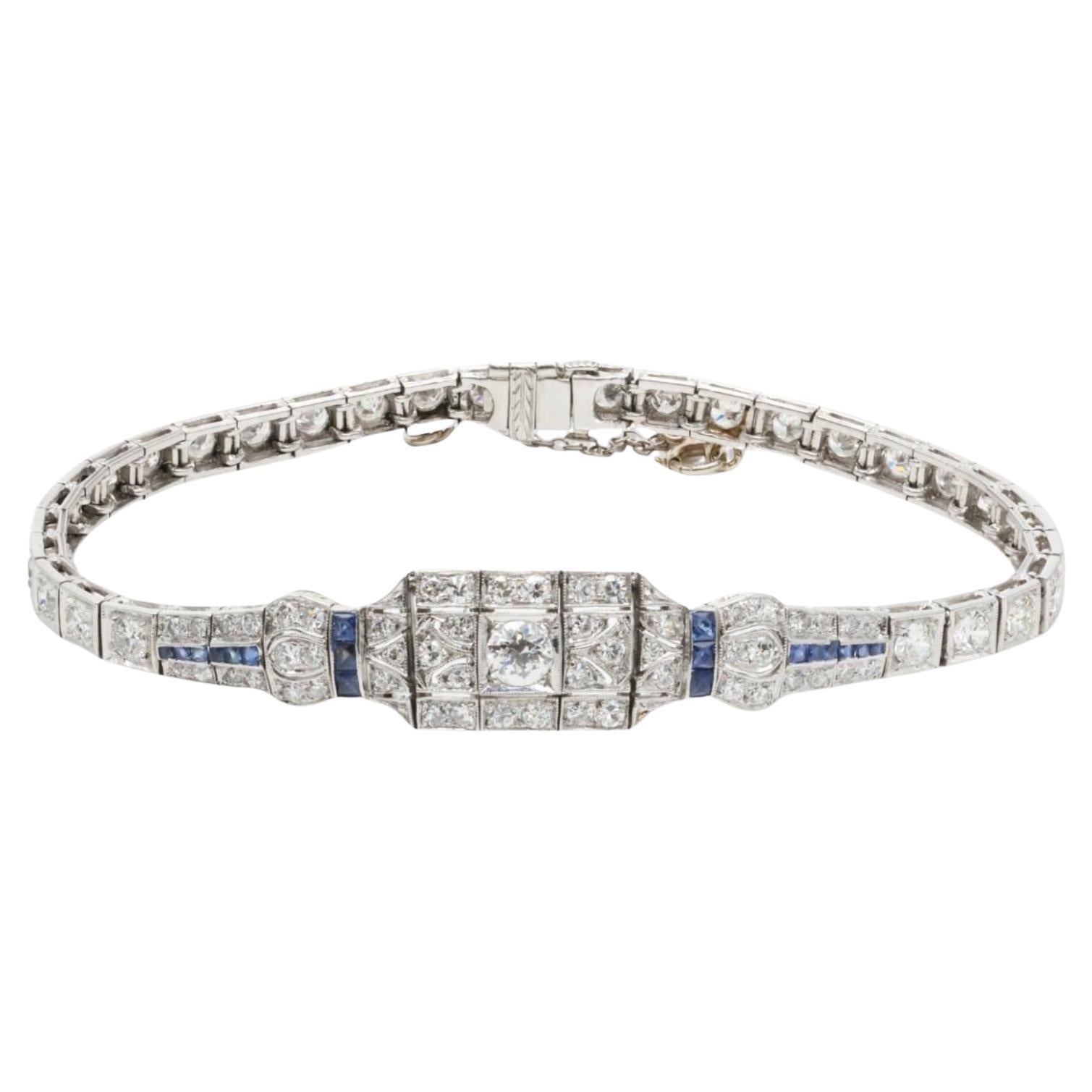 Eccezionale bracciale Art Deco in platino, diamanti e zaffiri 4,08 carati