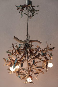 Exceptional Art Nouveau 4-Flamed Mistletoe Bronze Chandelier, 1900, Austria