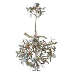 Exceptional Art Nouveau 4-Flamed Mistletoe Bronze Chandelier, 1900, Austria