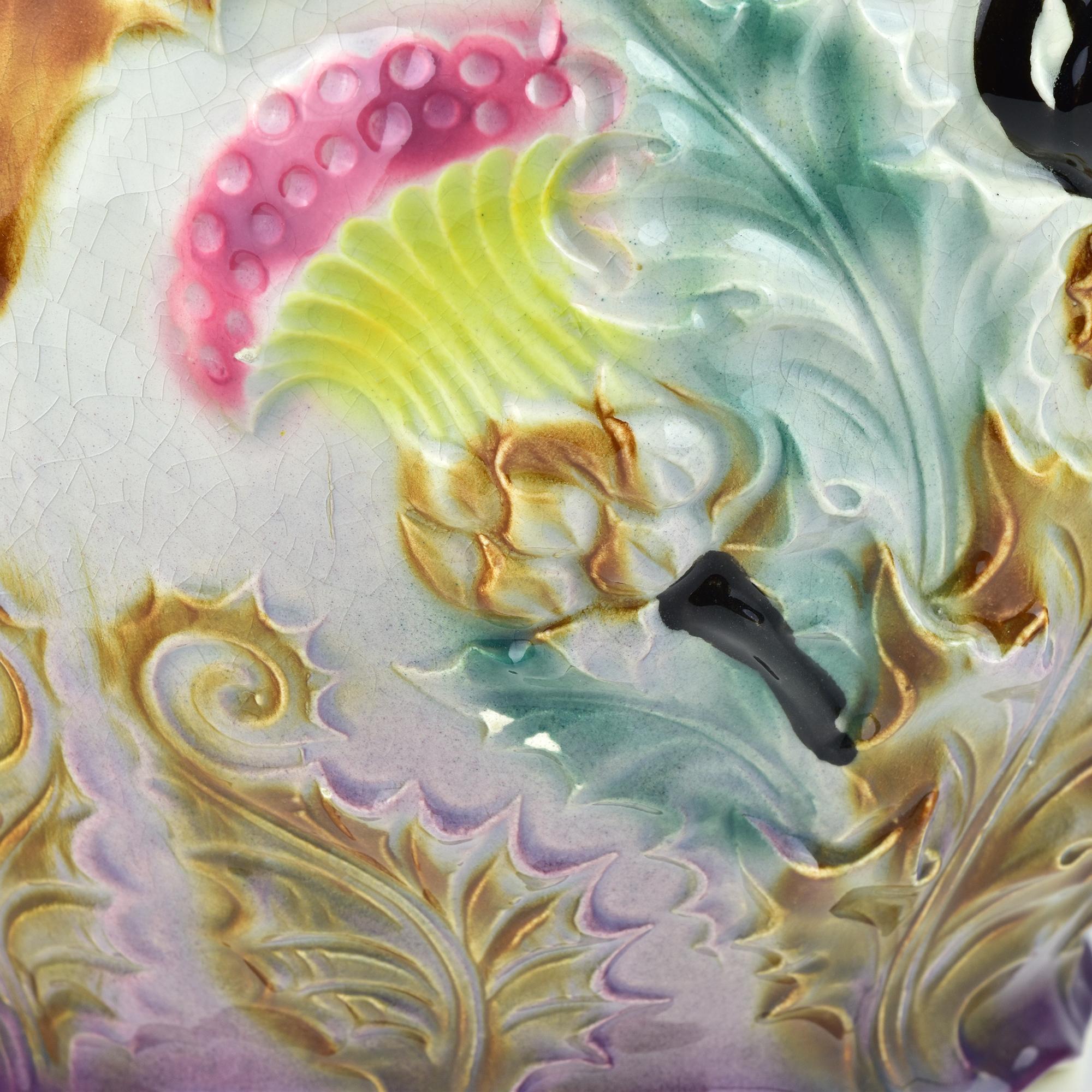 Exceptional Art Nouveau Barbotine Majolica Jardiniere Flowerpot Thistle Motif For Sale 3