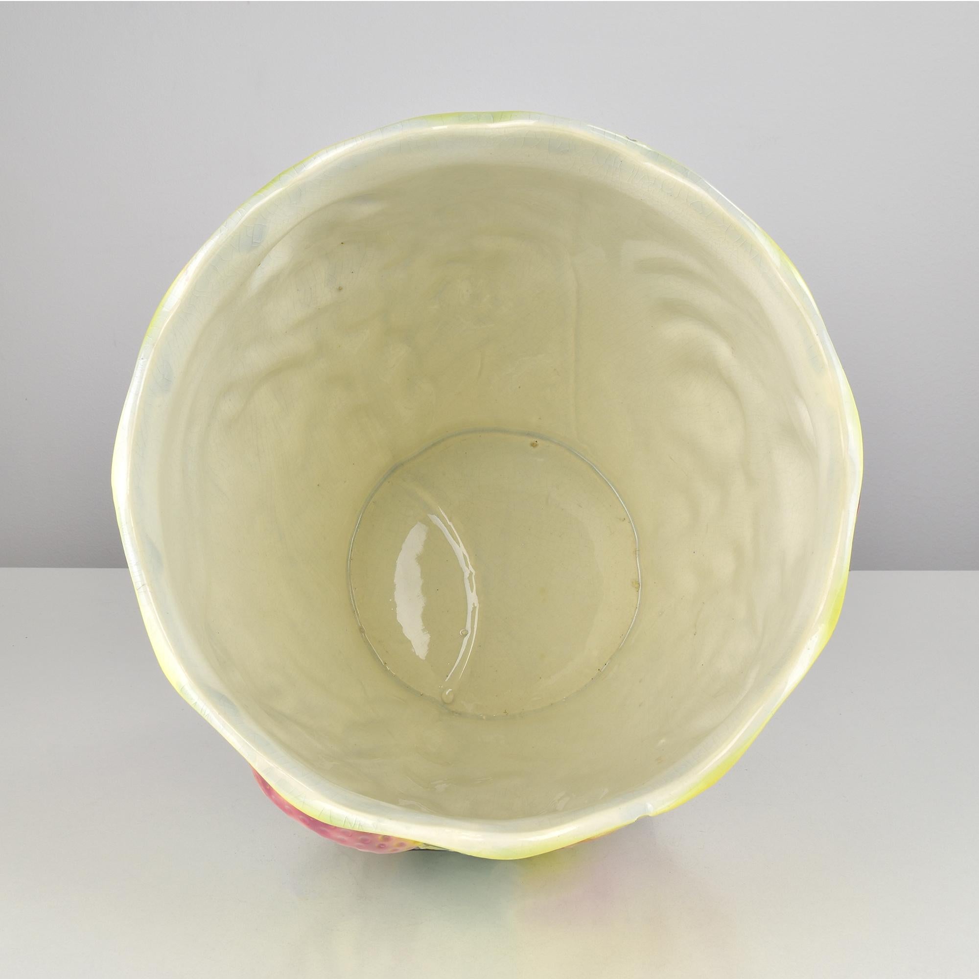 Exceptional Art Nouveau Barbotine Majolica Jardiniere Flowerpot Thistle Motif For Sale 7