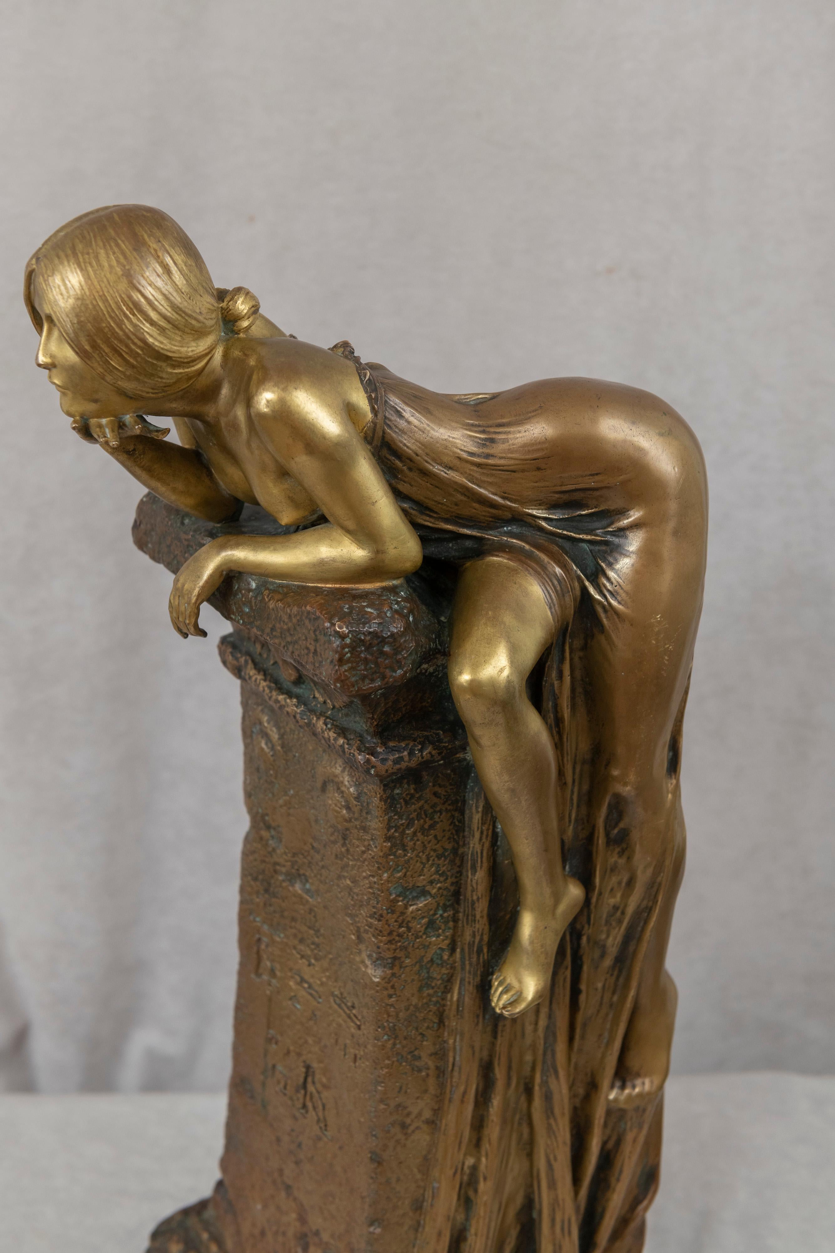 Gilt Exceptional Art Nouveau Bronze Sculpture, by Louis Chalon