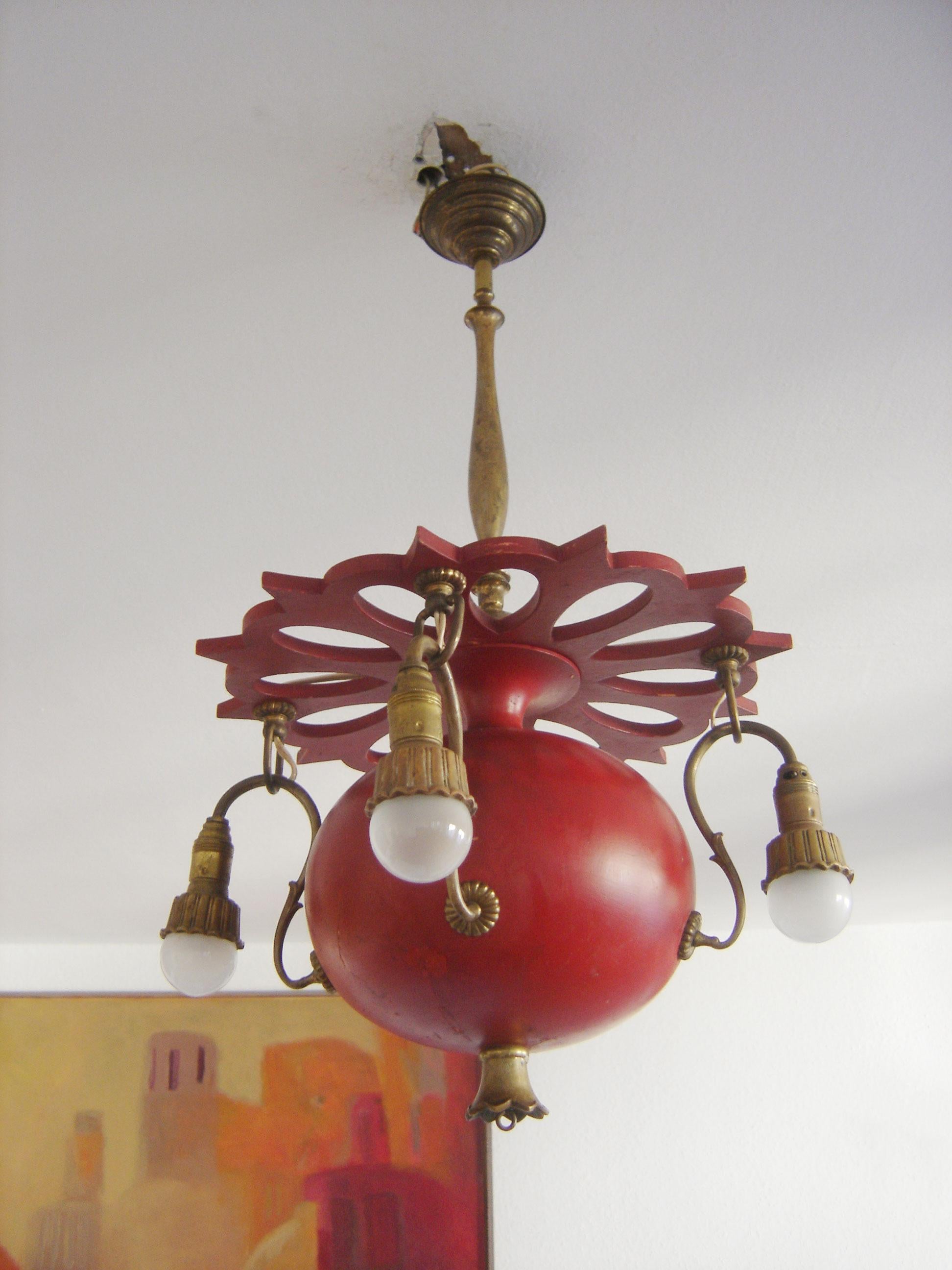 Lacquered Exceptional Art Nouveau Chandelier or Pendant Lamp 'Granate Apple', 1900 Germany For Sale
