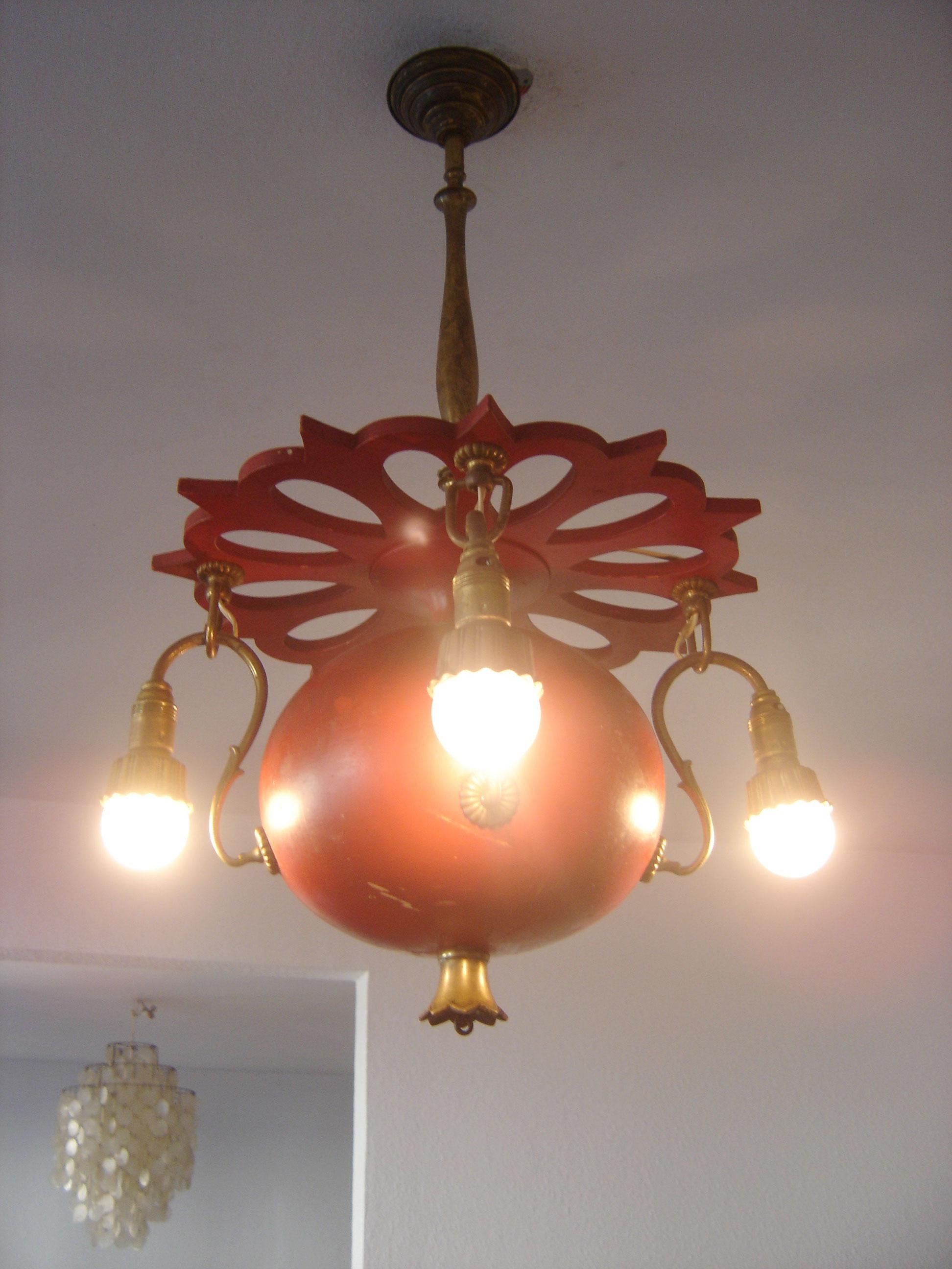 Wood Exceptional Art Nouveau Chandelier or Pendant Lamp 'Granate Apple', 1900 Germany For Sale