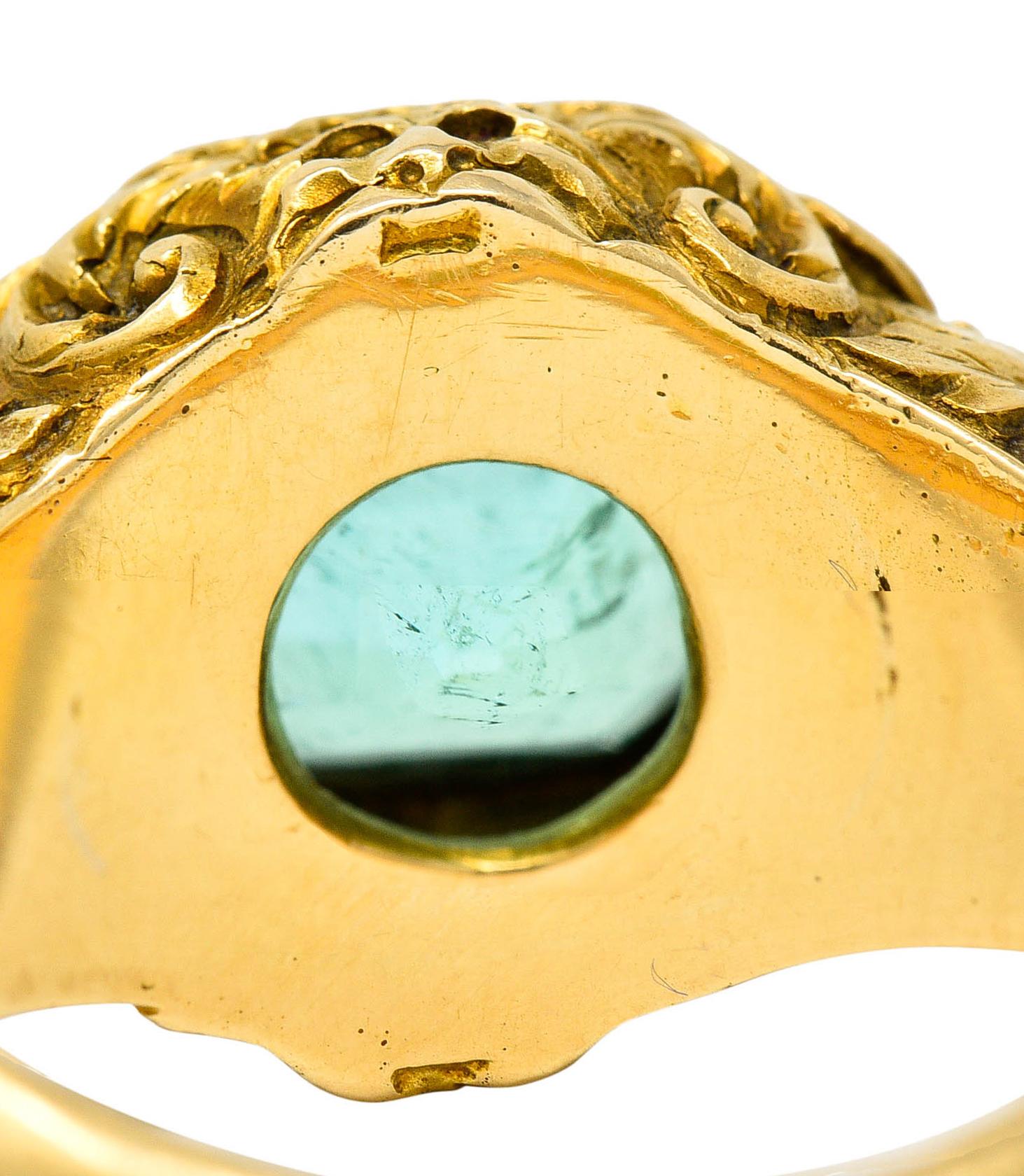 Exceptional Art Nouveau Emerald 18 Karat Gold Green Man Signet Ring 1