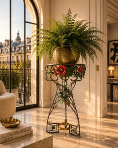 Exceptional Art Nouveau Wrought Iron Plant Stand, circa 1900