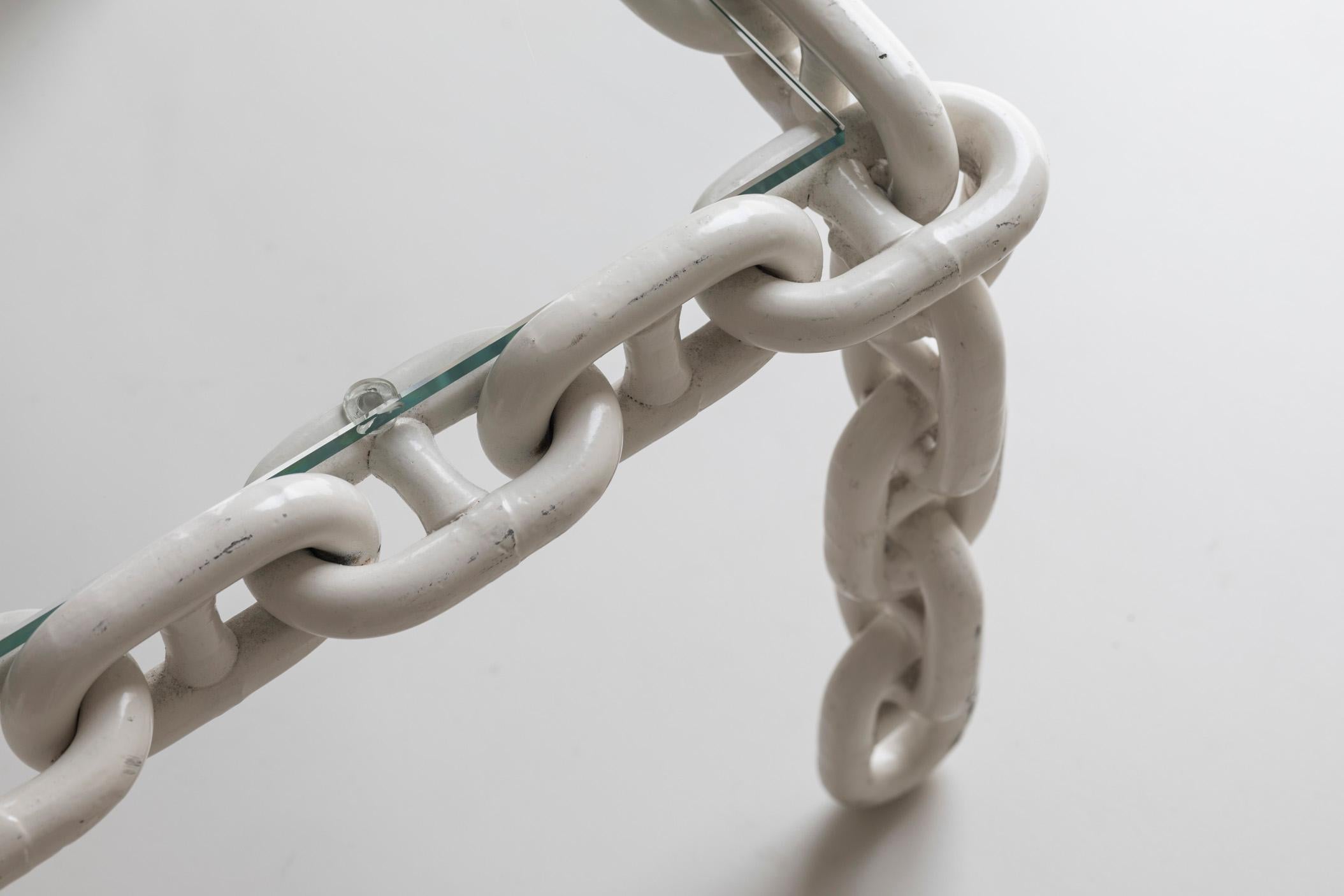 Exceptional artisan chain link coffee table, Belgium 1970s. For Sale 3