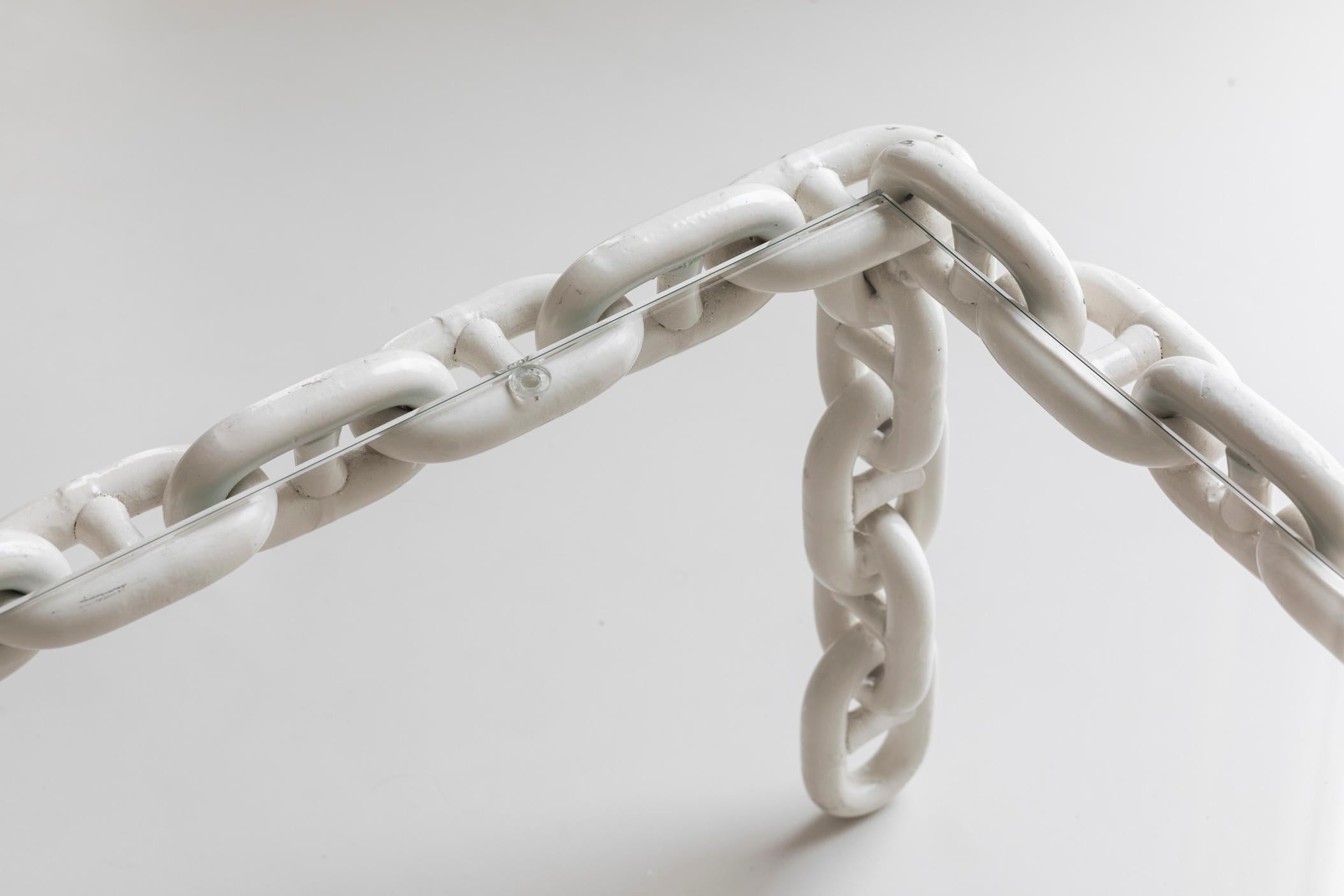 Exceptional artisan chain link coffee table, Belgium 1970s. For Sale 4