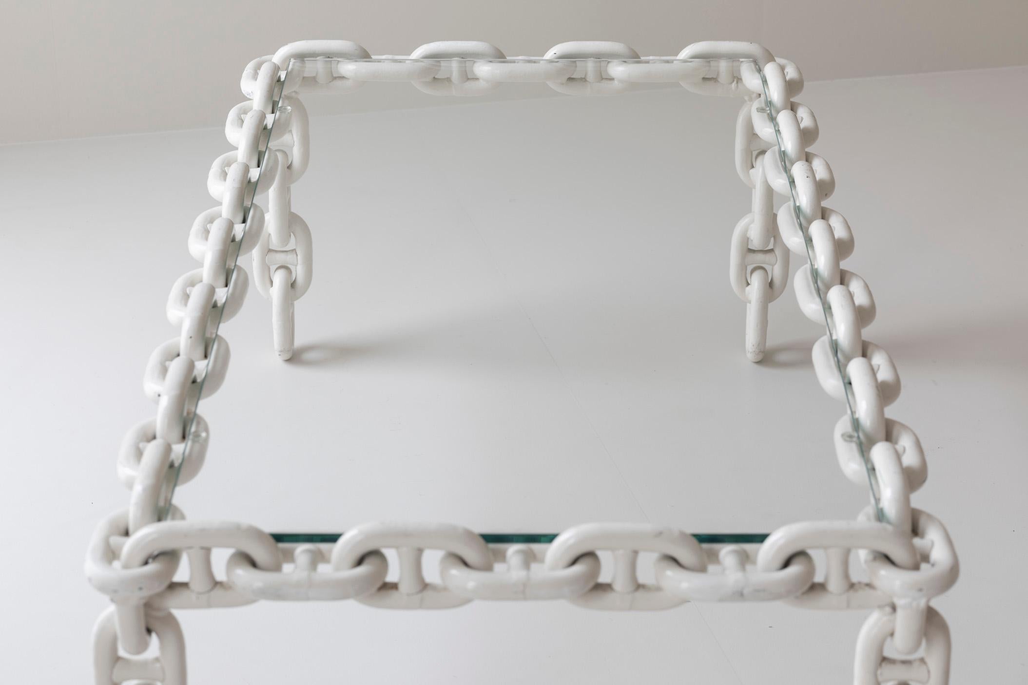Exceptional artisan chain link coffee table, Belgium 1970s. For Sale 5