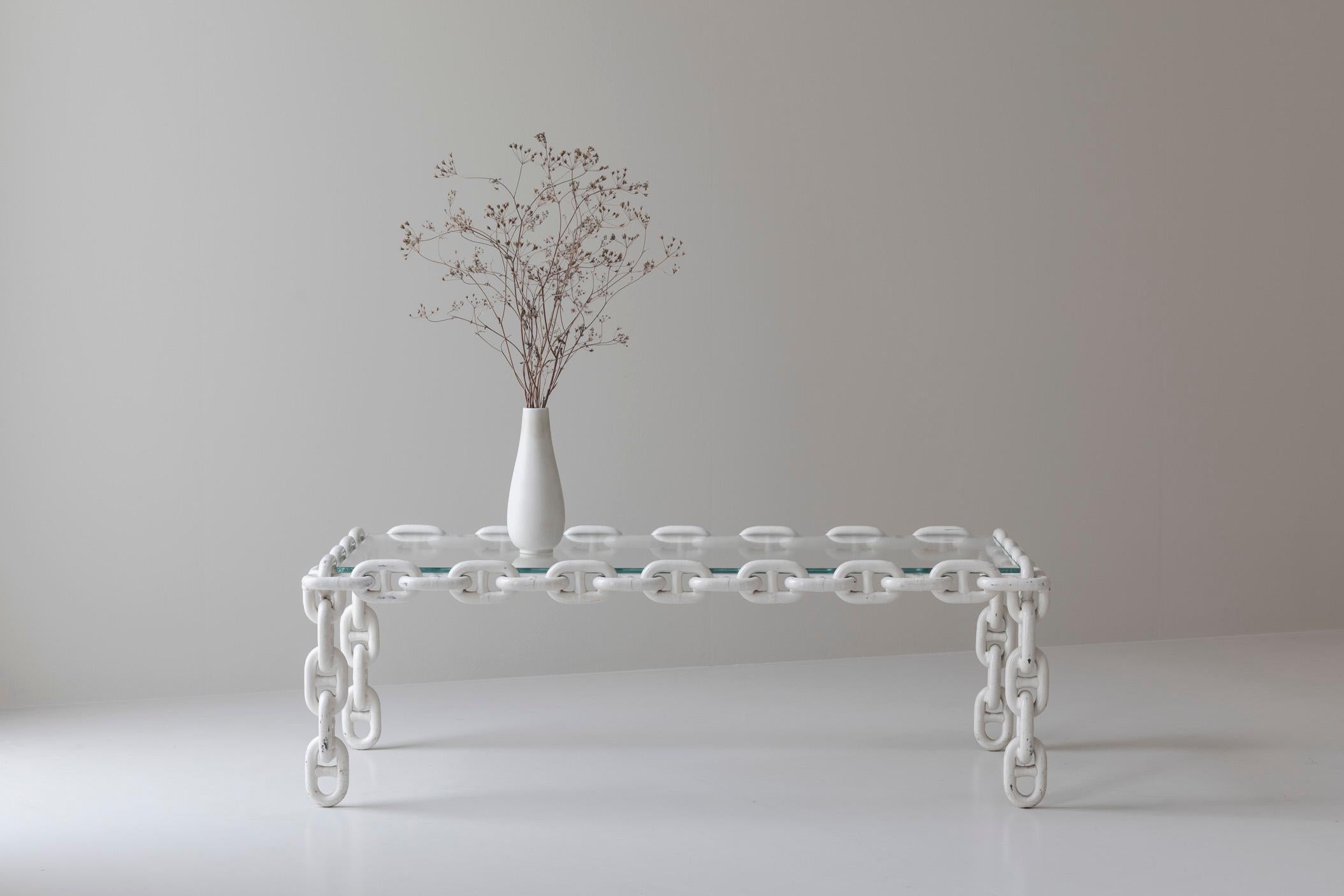 Exceptional artisan chain link coffee table, Belgium 1970s. For Sale 6