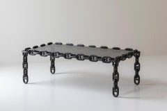 Exceptional artisan chain link coffee table, Belgium 1970s.