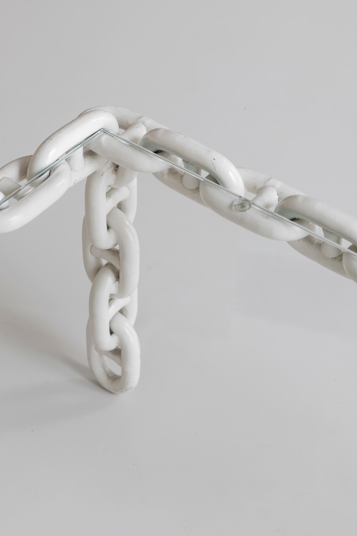 Exceptional artisan chain link coffee table, Belgium 1970s. In Good Condition For Sale In Antwerp, BE