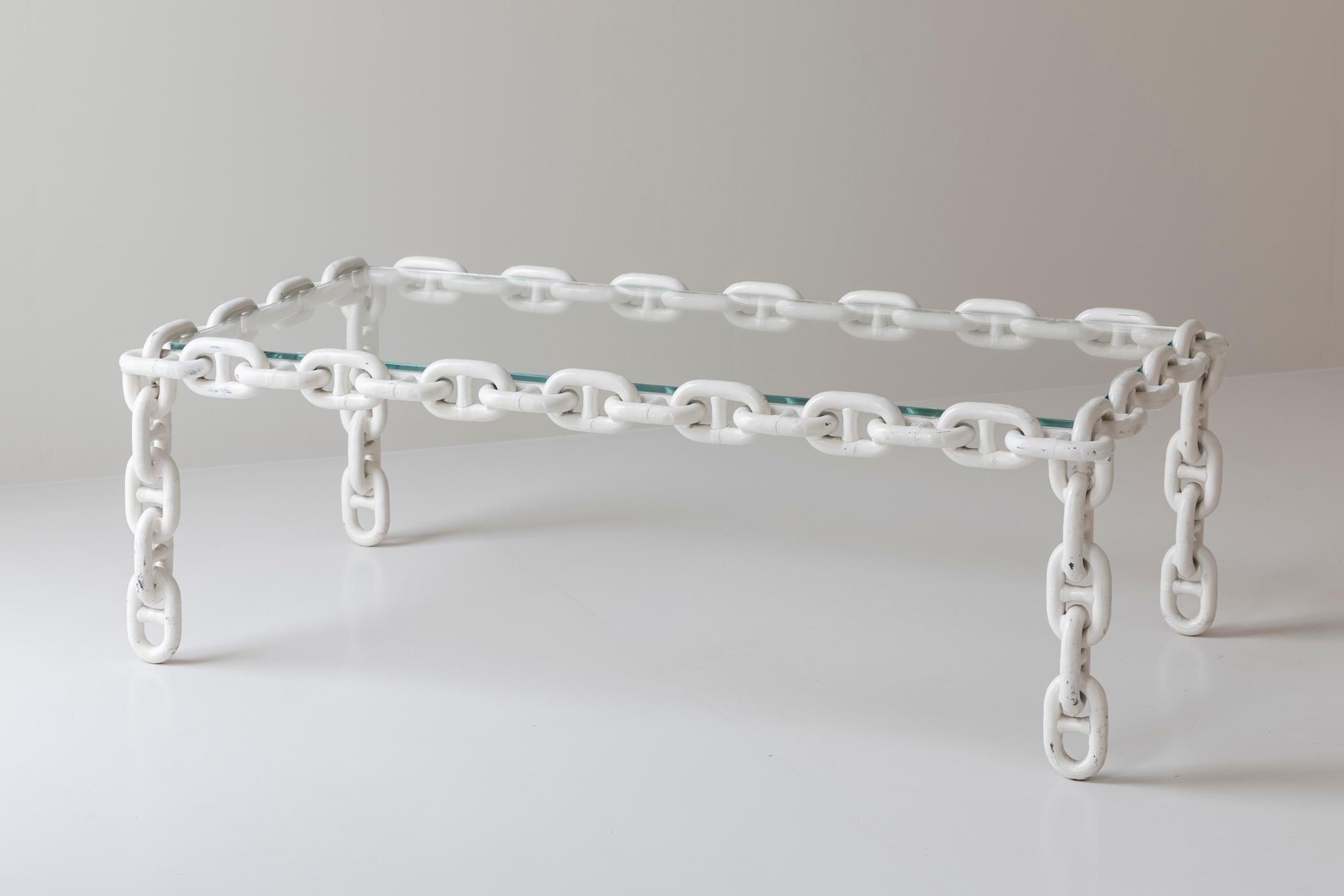 Late 20th Century Exceptional artisan chain link coffee table, Belgium 1970s. For Sale