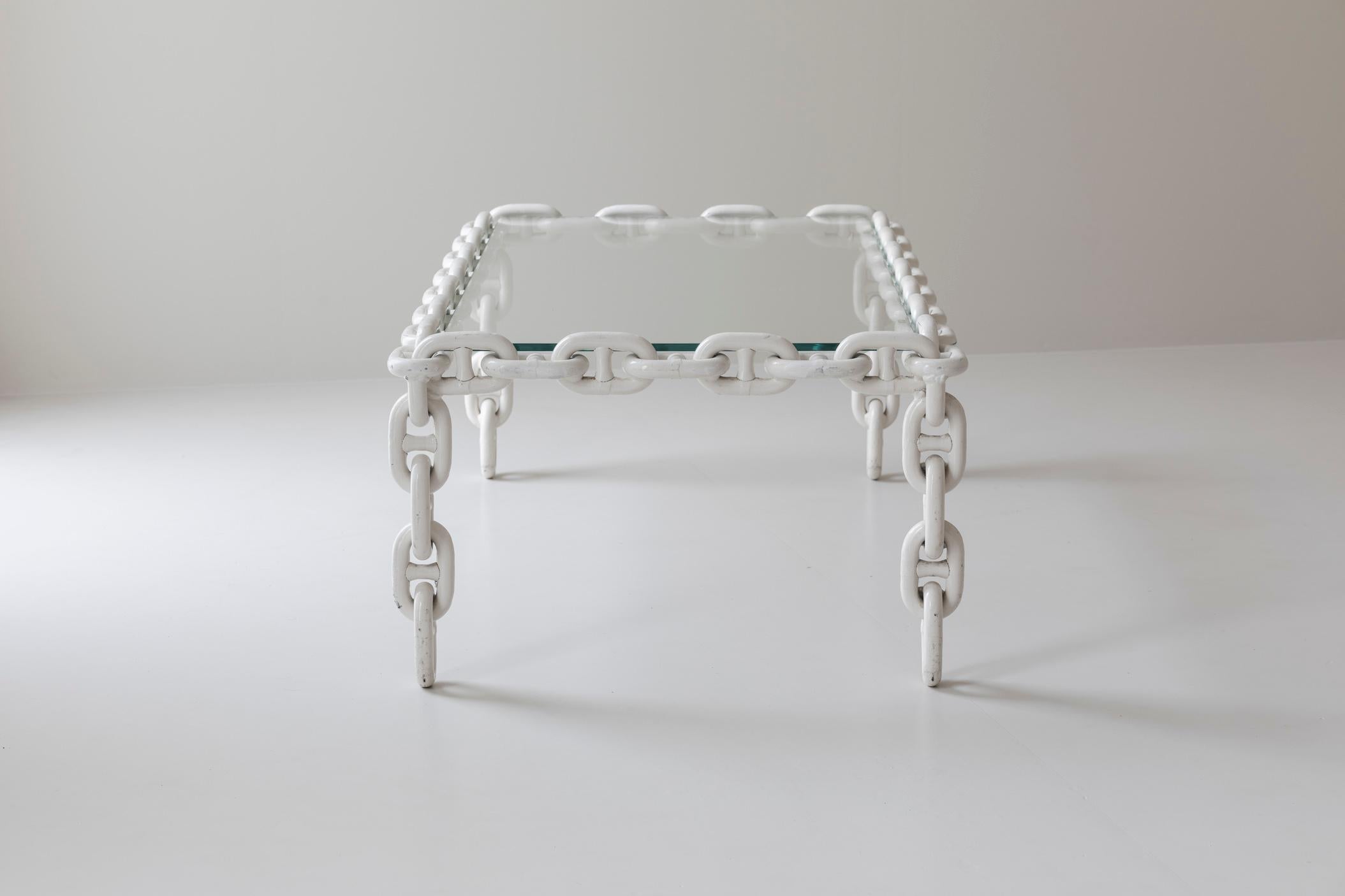 Stained Glass Exceptional artisan chain link coffee table, Belgium 1970s. For Sale
