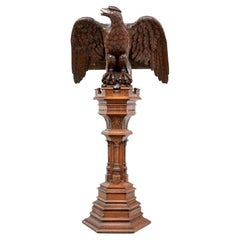 Exceptional Arts and Crafts Period Carved Wood Eagle on Pedestal Stand