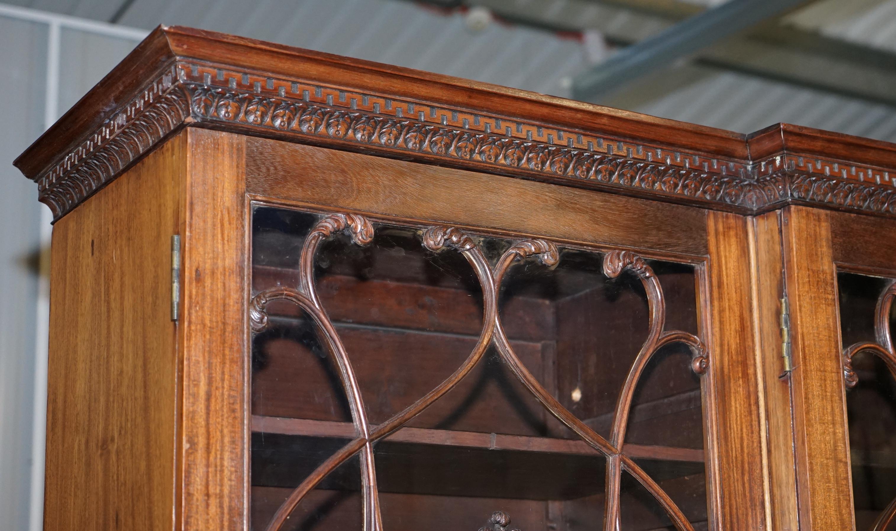 Exceptional Astral Glazed Breakfront Library Bookcase Prince of Wales Feathers 5