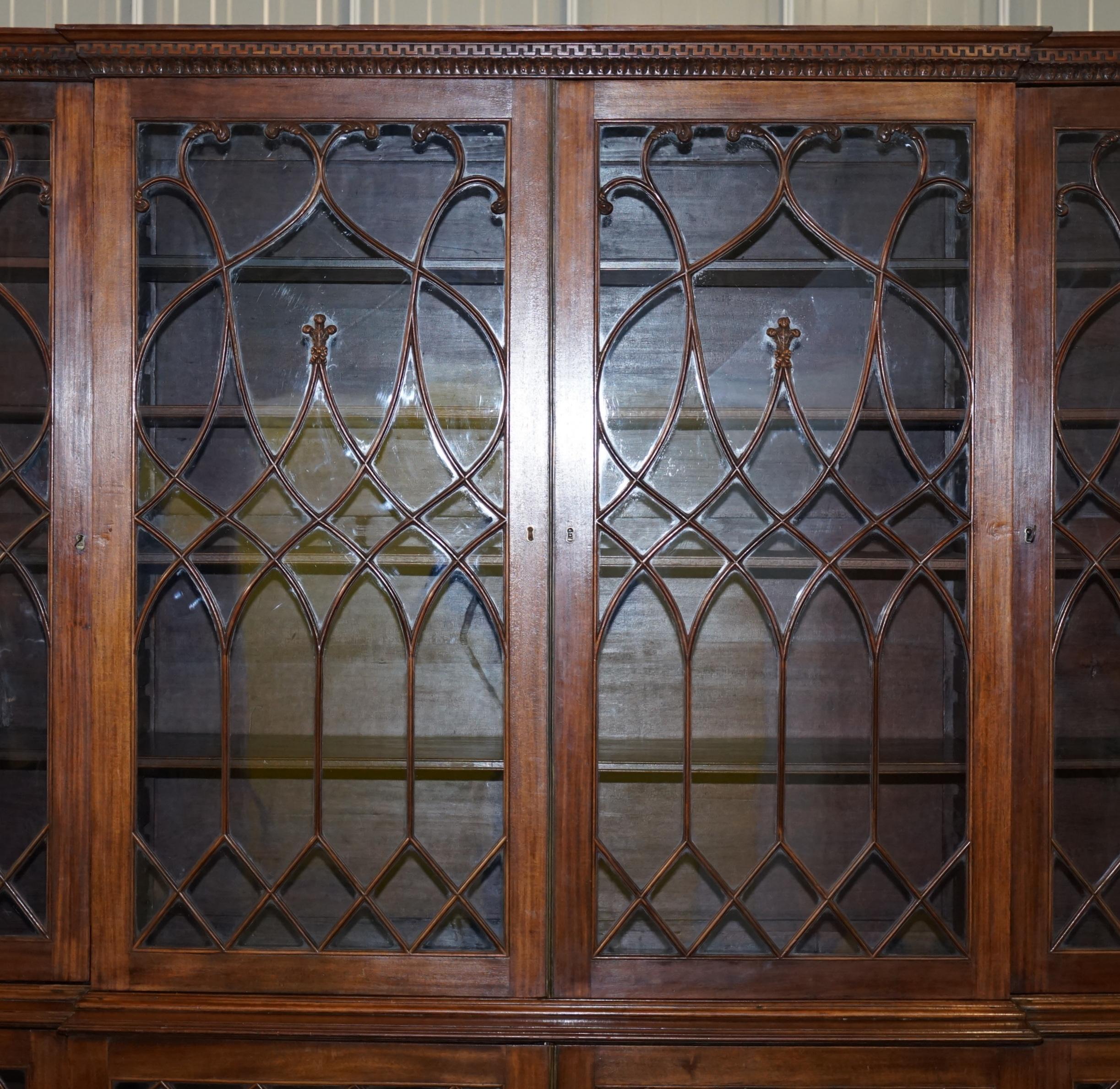 Exceptional Astral Glazed Breakfront Library Bookcase Prince of Wales Feathers 6