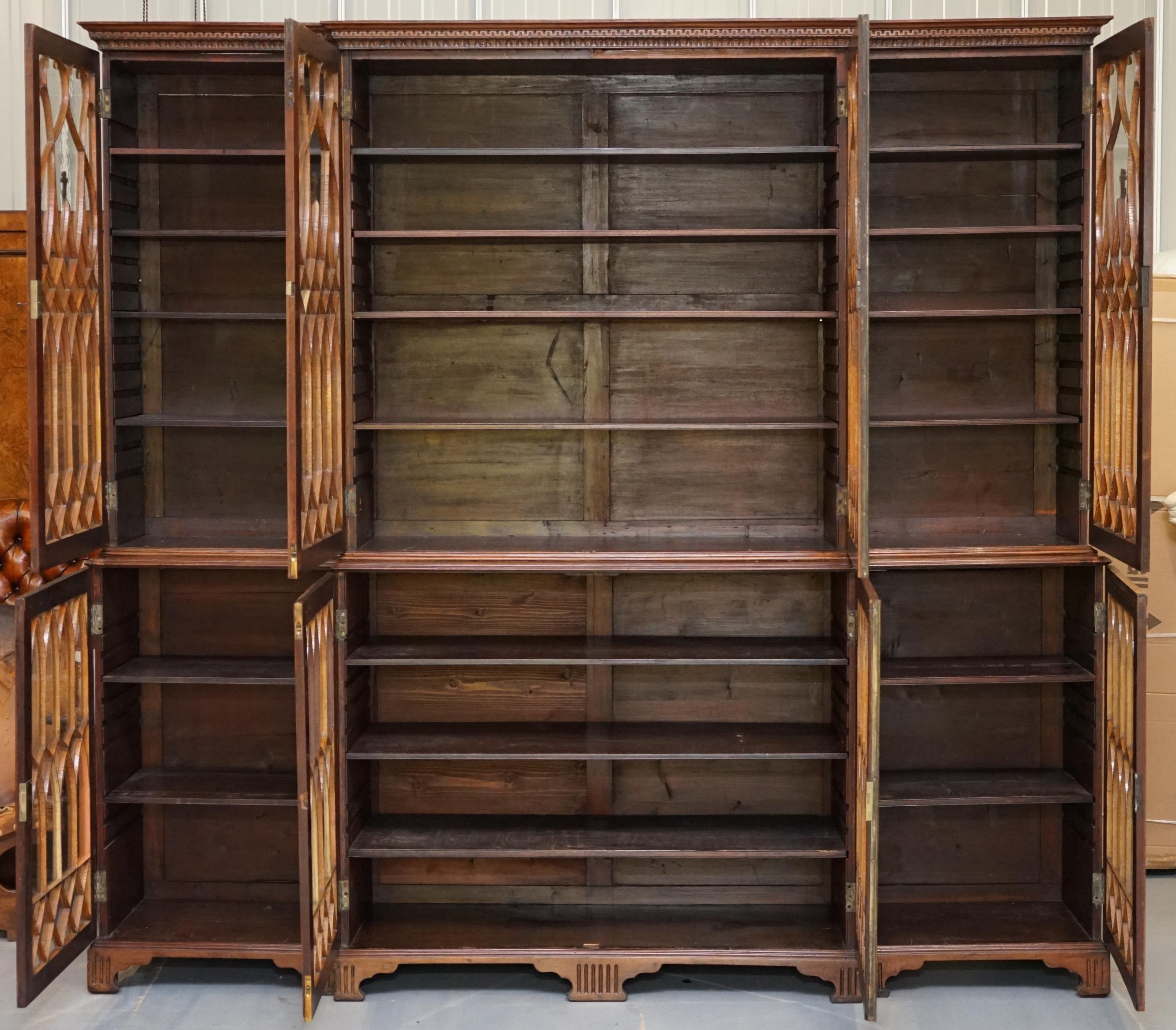 Exceptional Astral Glazed Breakfront Library Bookcase Prince of Wales Feathers 10