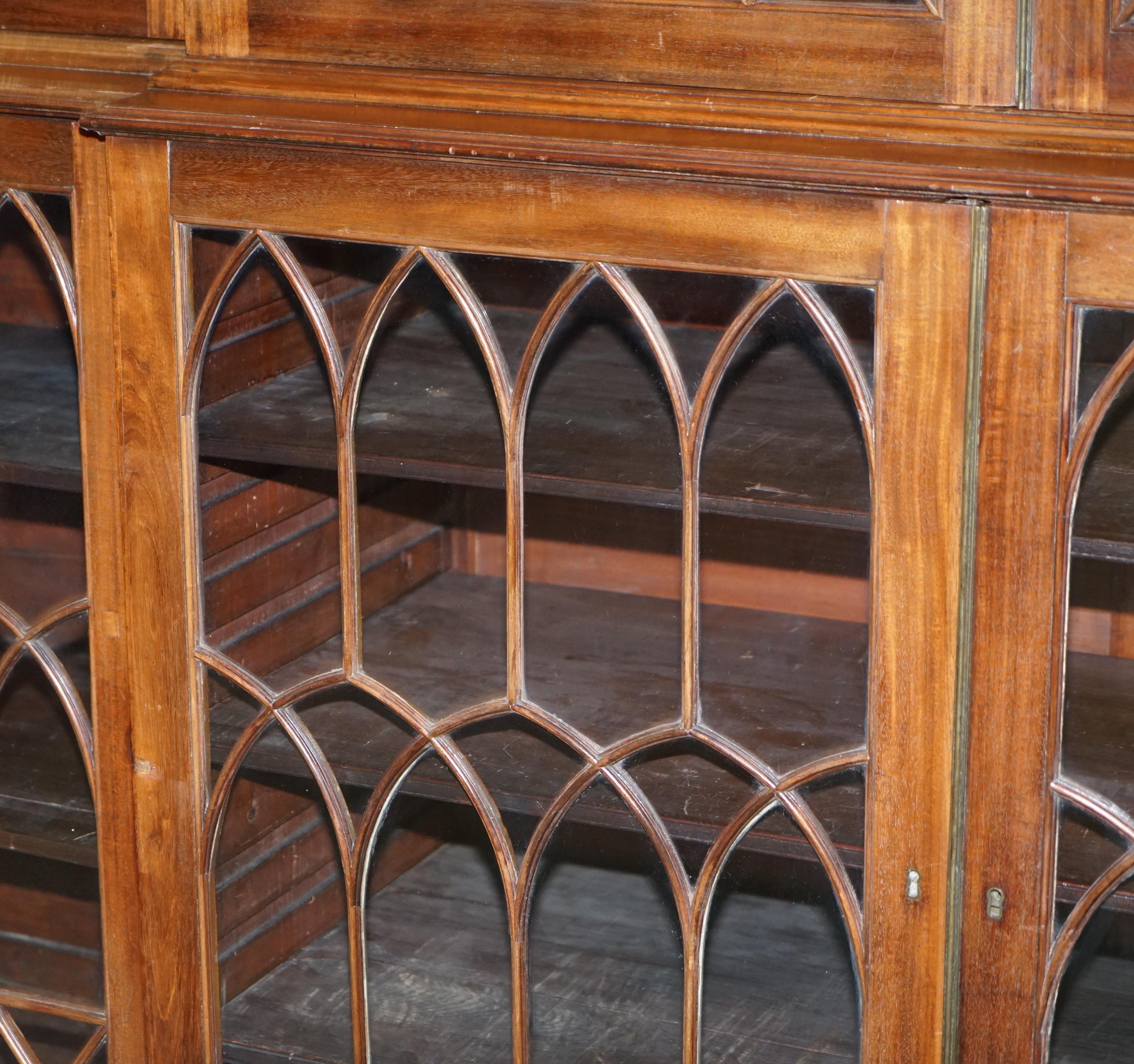 Hand-Crafted Exceptional Astral Glazed Breakfront Library Bookcase Prince of Wales Feathers