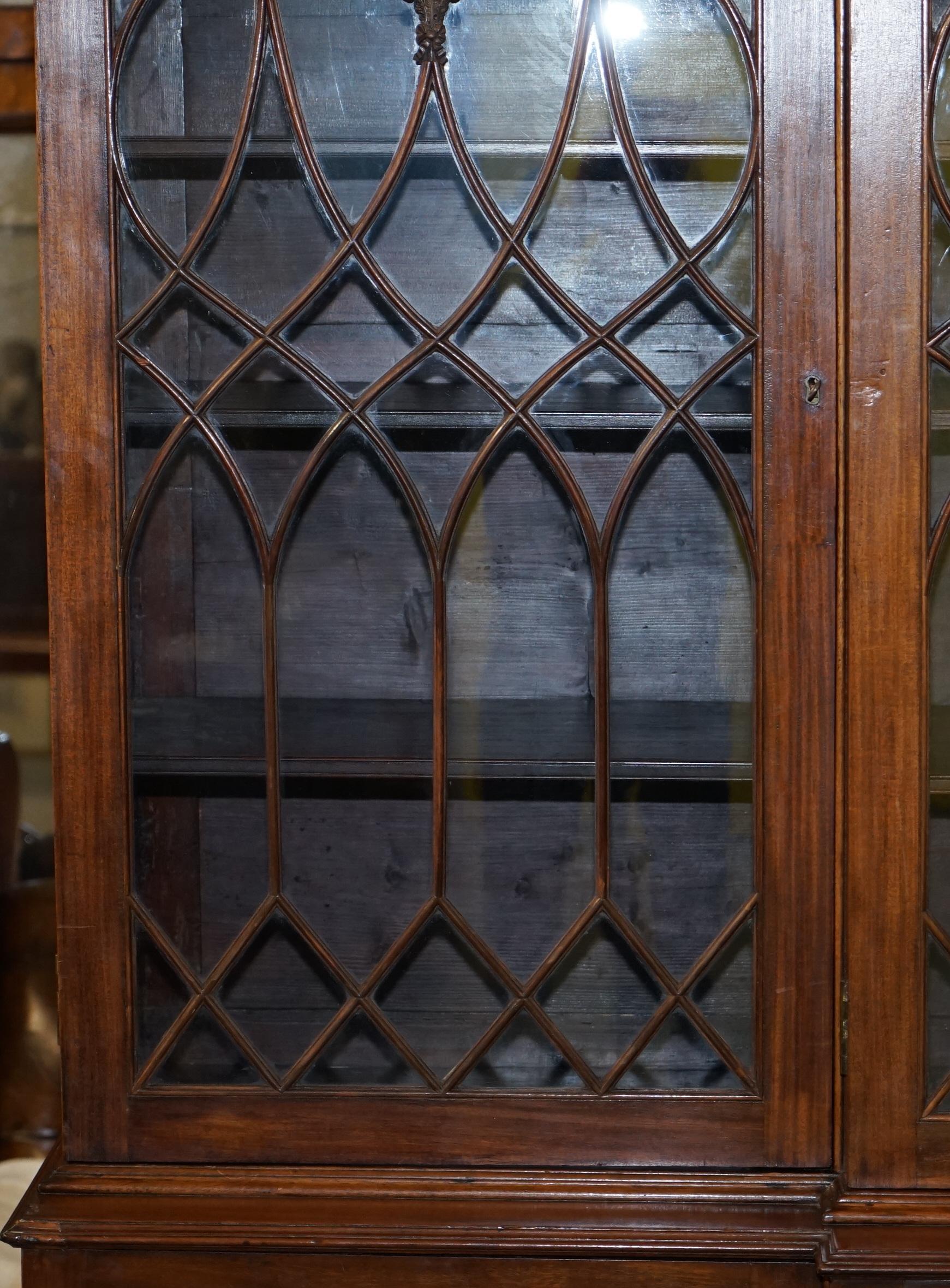 Exceptional Astral Glazed Breakfront Library Bookcase Prince of Wales Feathers 2