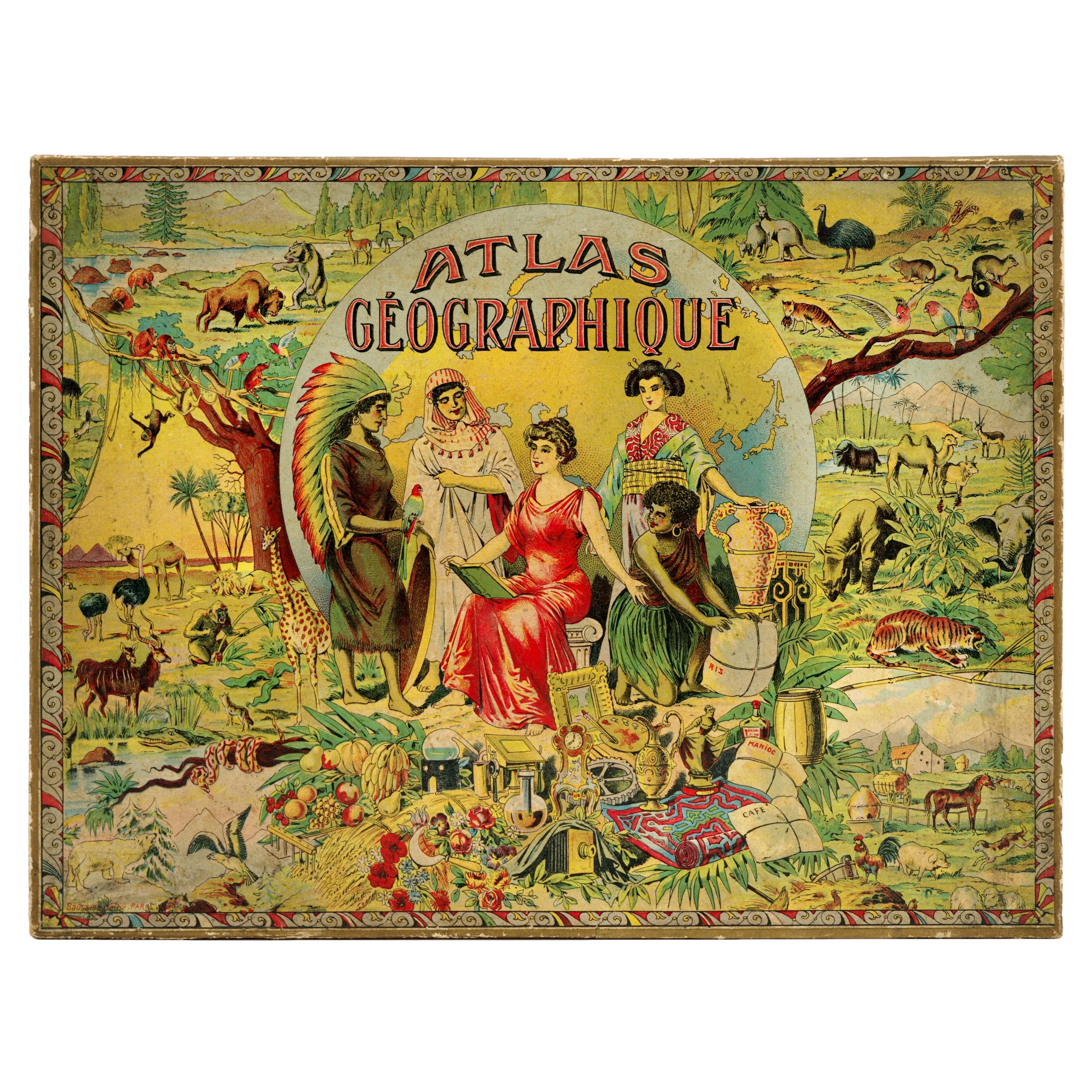 Exceptional Atlas Puzzle by Léon Saussine, ca.1900