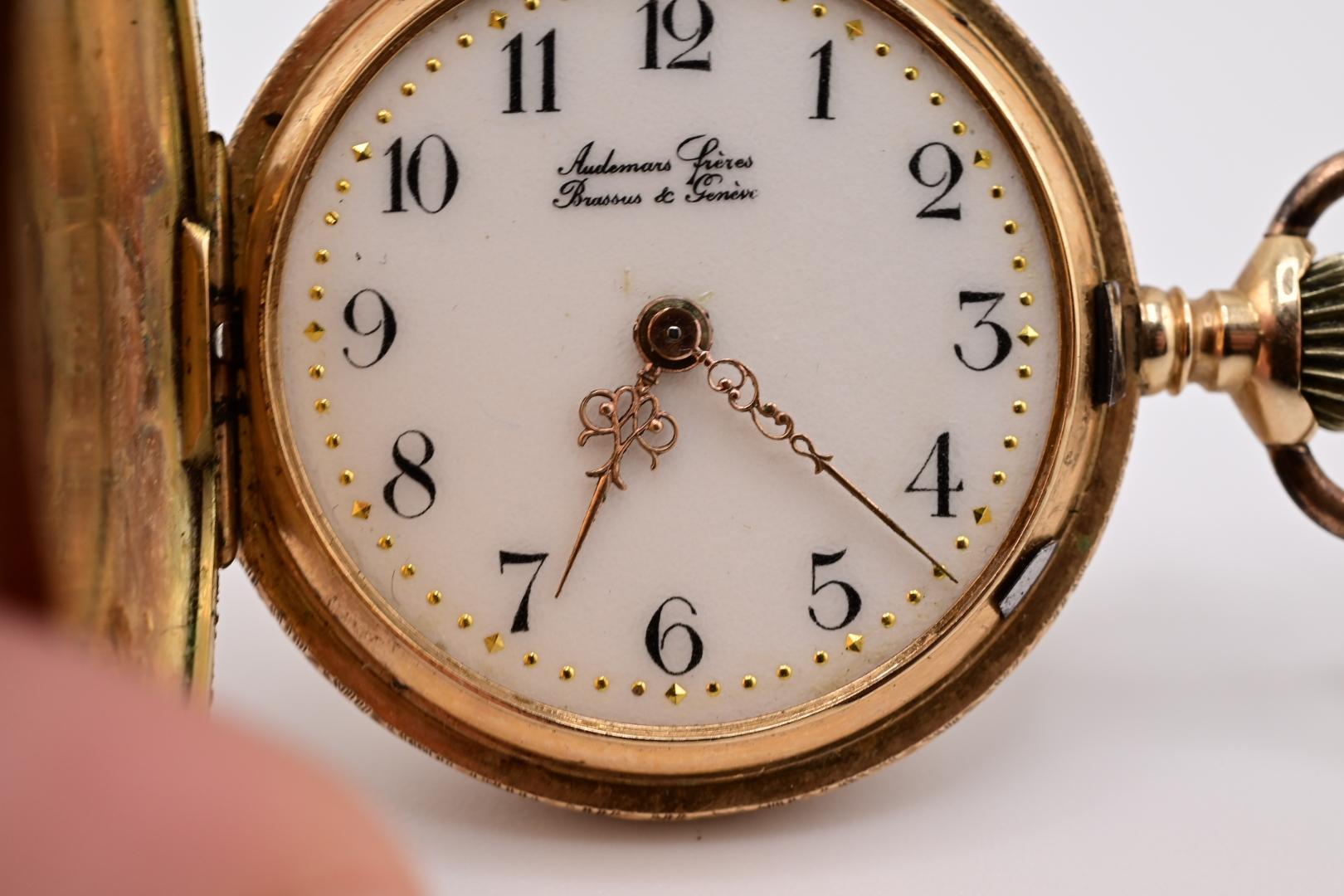 Exceptional Audemars Freres 14K Gold Enamel Pocket Watch 9