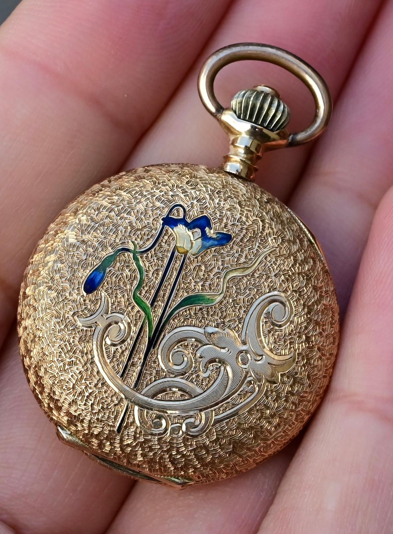 Exceptional Audemars Freres 14K Gold Enamel Pocket Watch 13