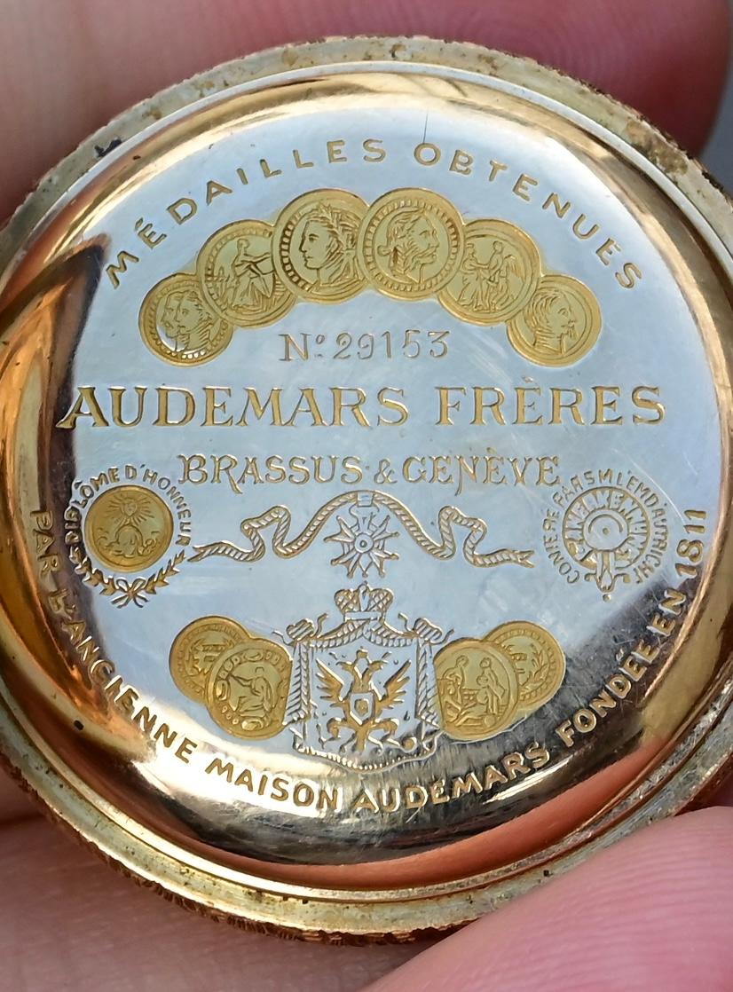Exceptional Audemars Freres 14K Gold Enamel Pocket Watch 15