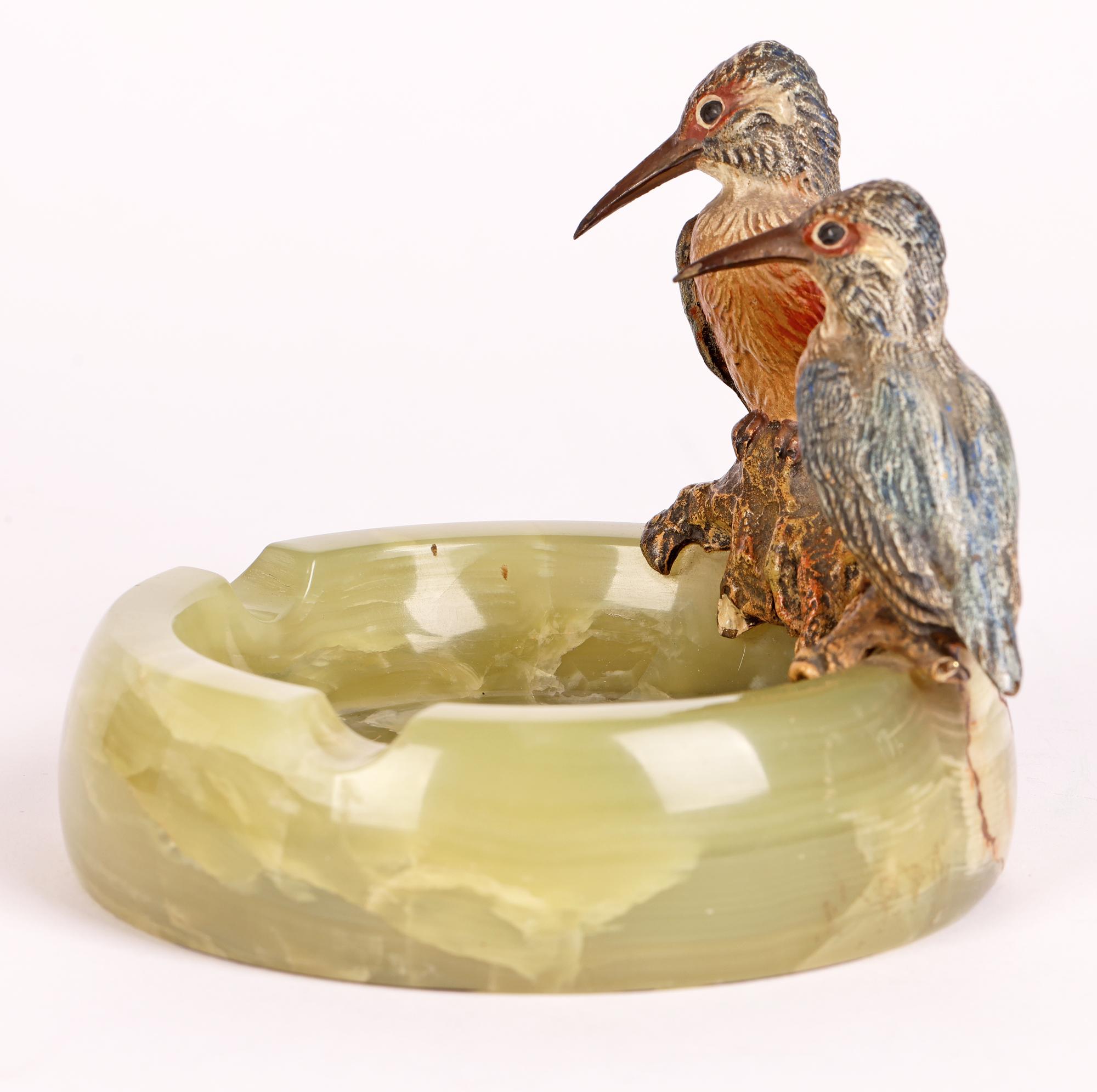 Exceptional Austrian Bergmann Cold Painted Kingfishers Mounted Ashtray 3