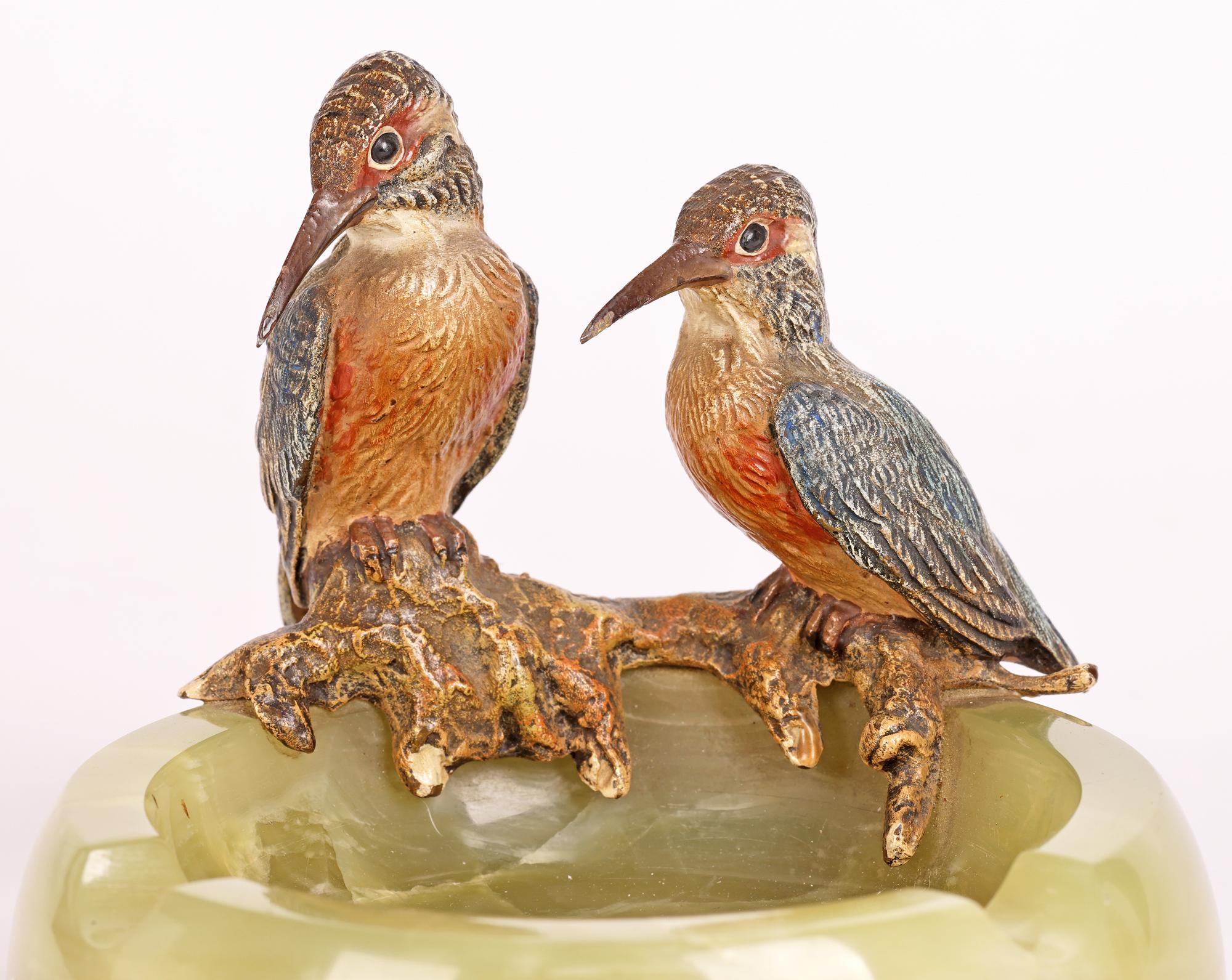 Exceptional Austrian Bergmann Cold Painted Kingfishers Mounted Ashtray 4
