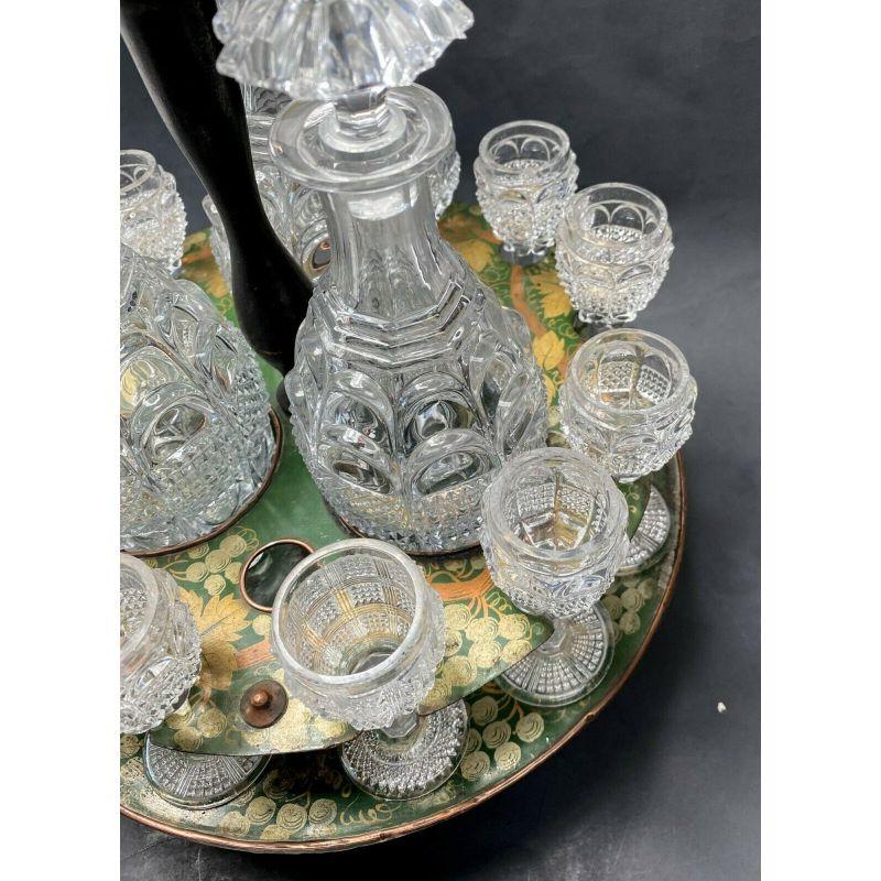 French Exceptional Baccarat Cut Glass Tantalus Diamond et Feuilles, circa 1950 For Sale
