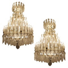 Exceptional Baccarat pair of rock crystal chandeliers classic H200Cm W120cm