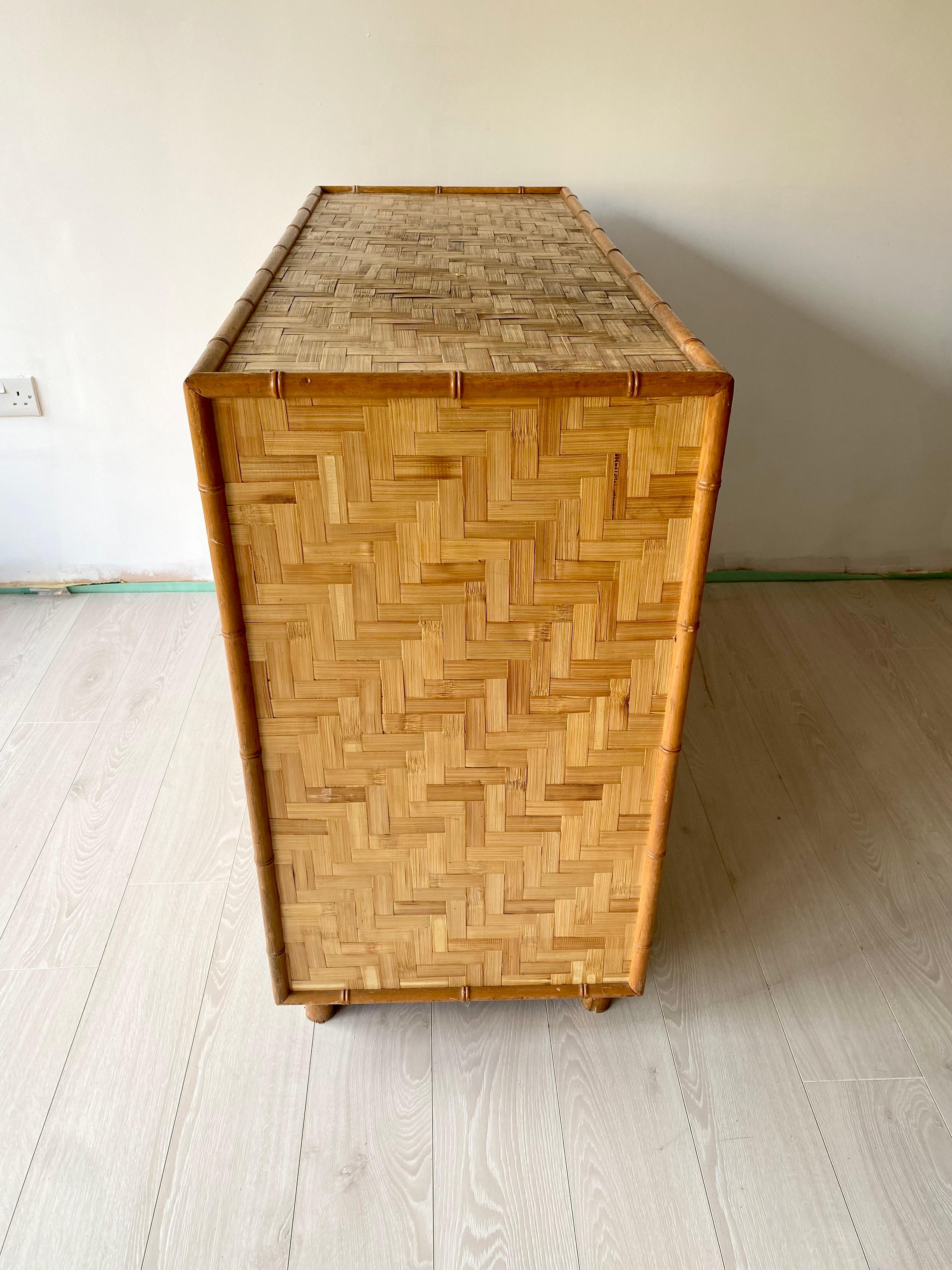 Exceptional vintage mid century Bamboo and Rattan Sideboard For Sale 5