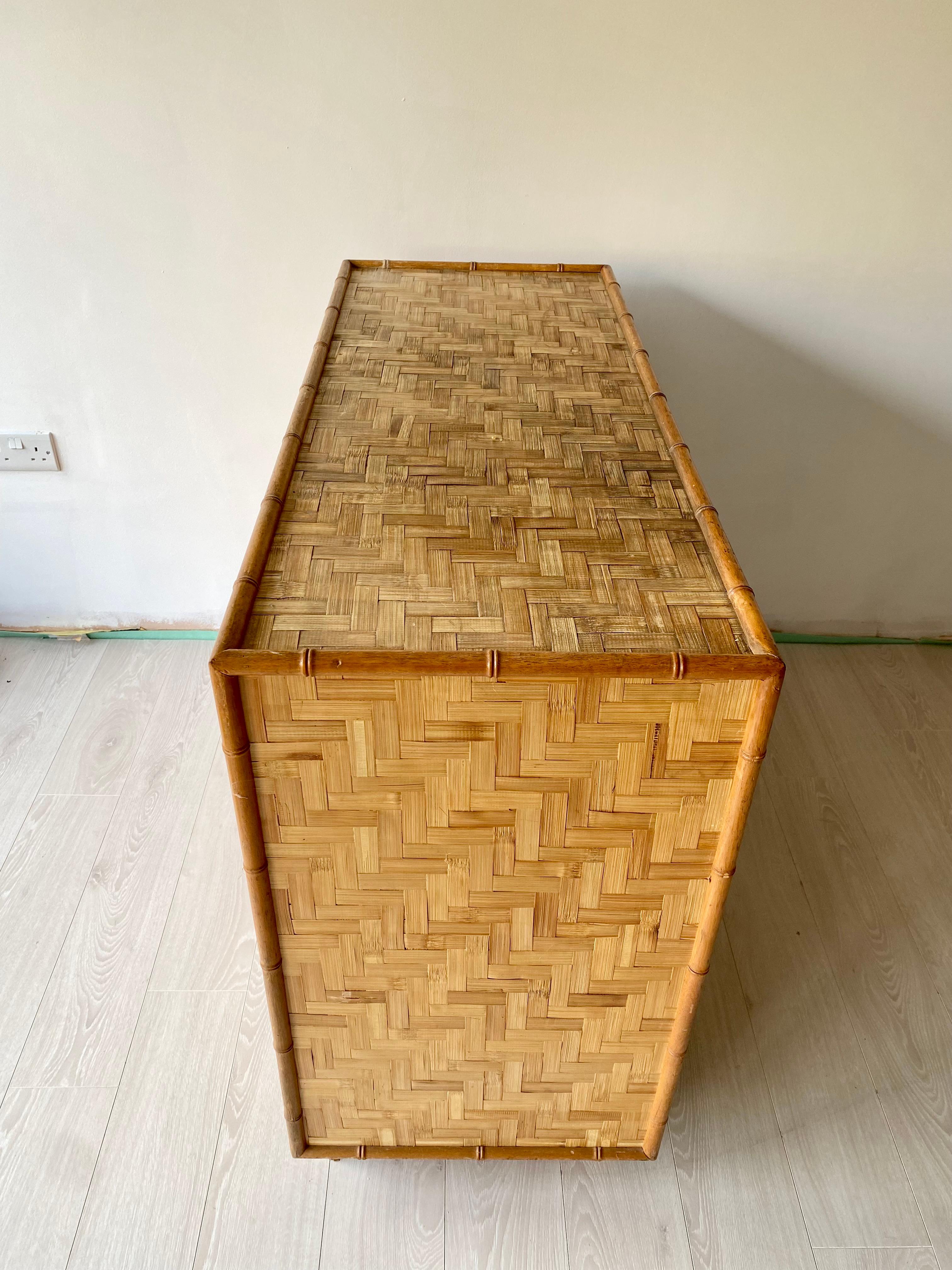 Exceptional vintage mid century Bamboo and Rattan Sideboard For Sale 6