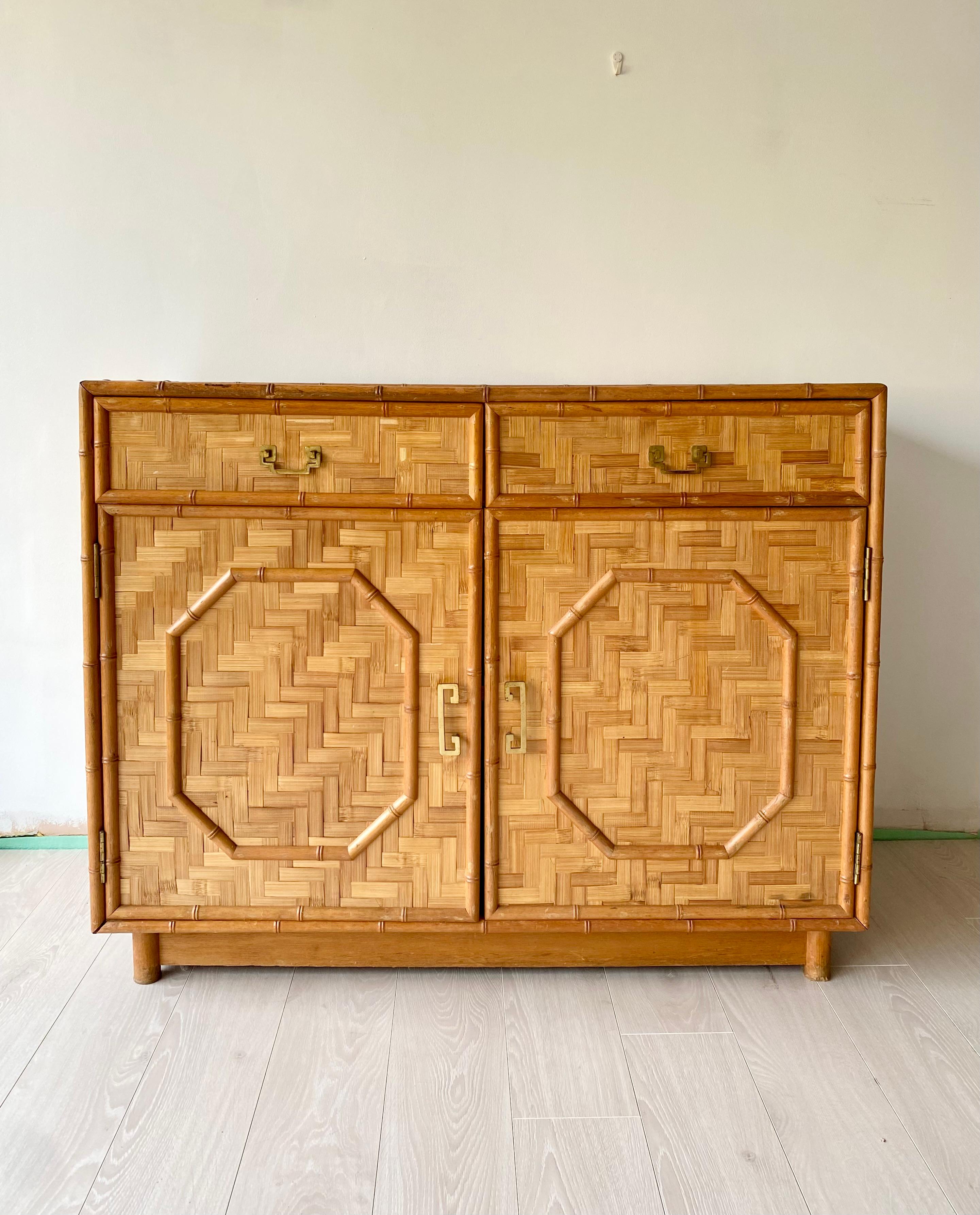 Exceptional vintage mid century Bamboo and Rattan Sideboard For Sale 8