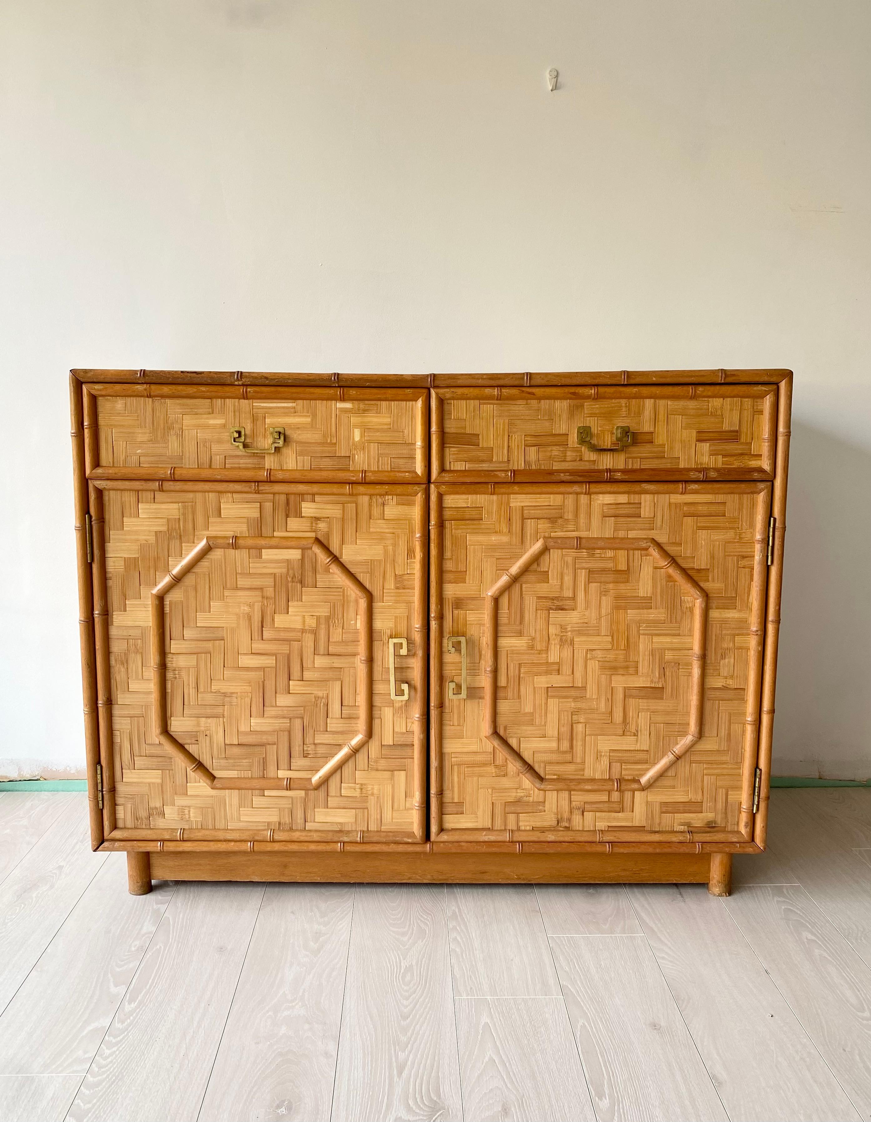 Exceptional vintage mid century Bamboo and Rattan Sideboard For Sale 9